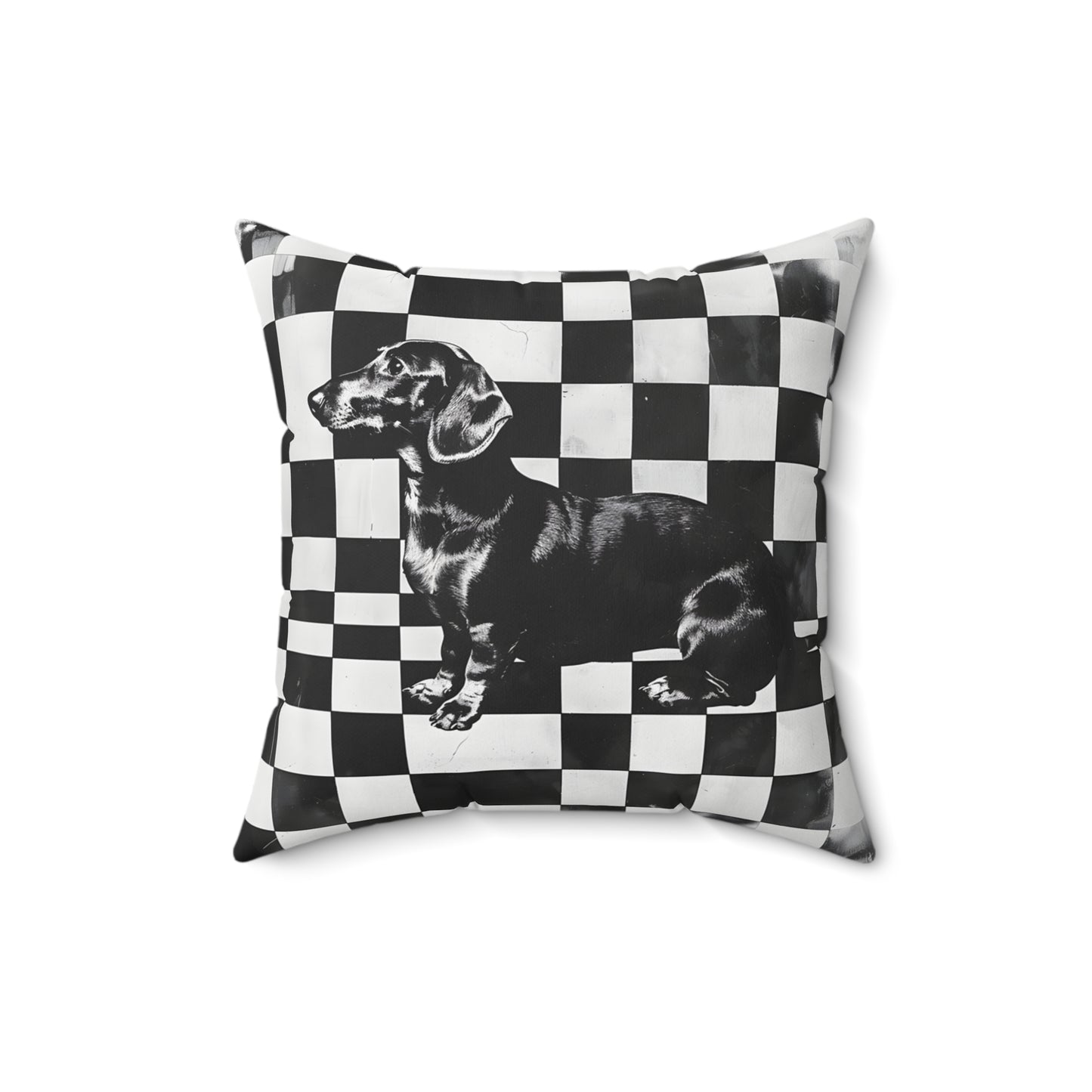 "Chequerboard" Smooth-Haired Dachshund Square Throw Pillow