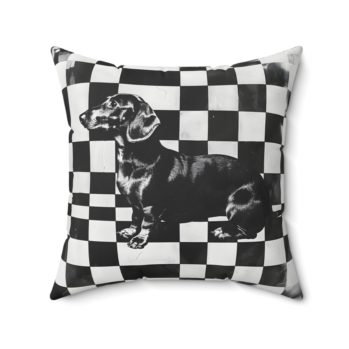 "Chequerboard" Smooth-Haired Dachshund Square Throw Pillow