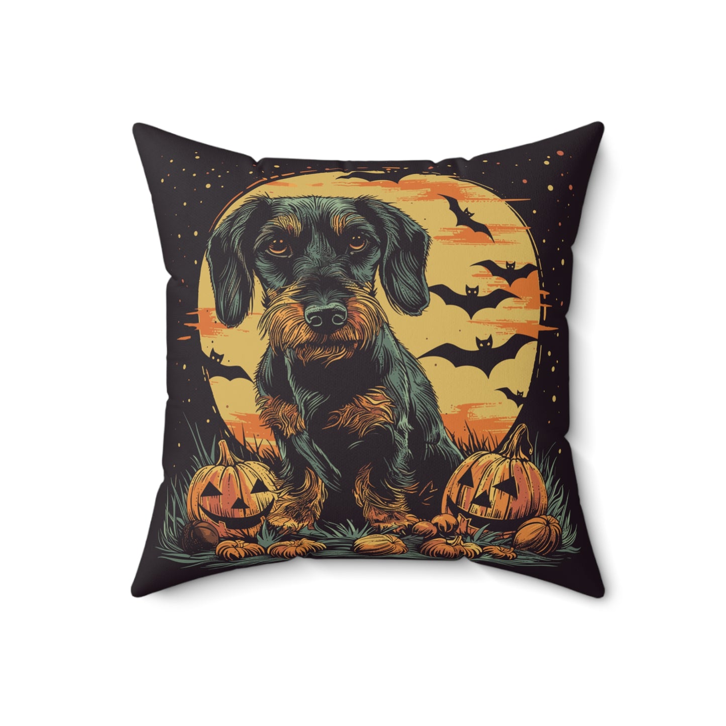 #38 Halloween Inspired Wire-Haired Dachshund Throw Pillow