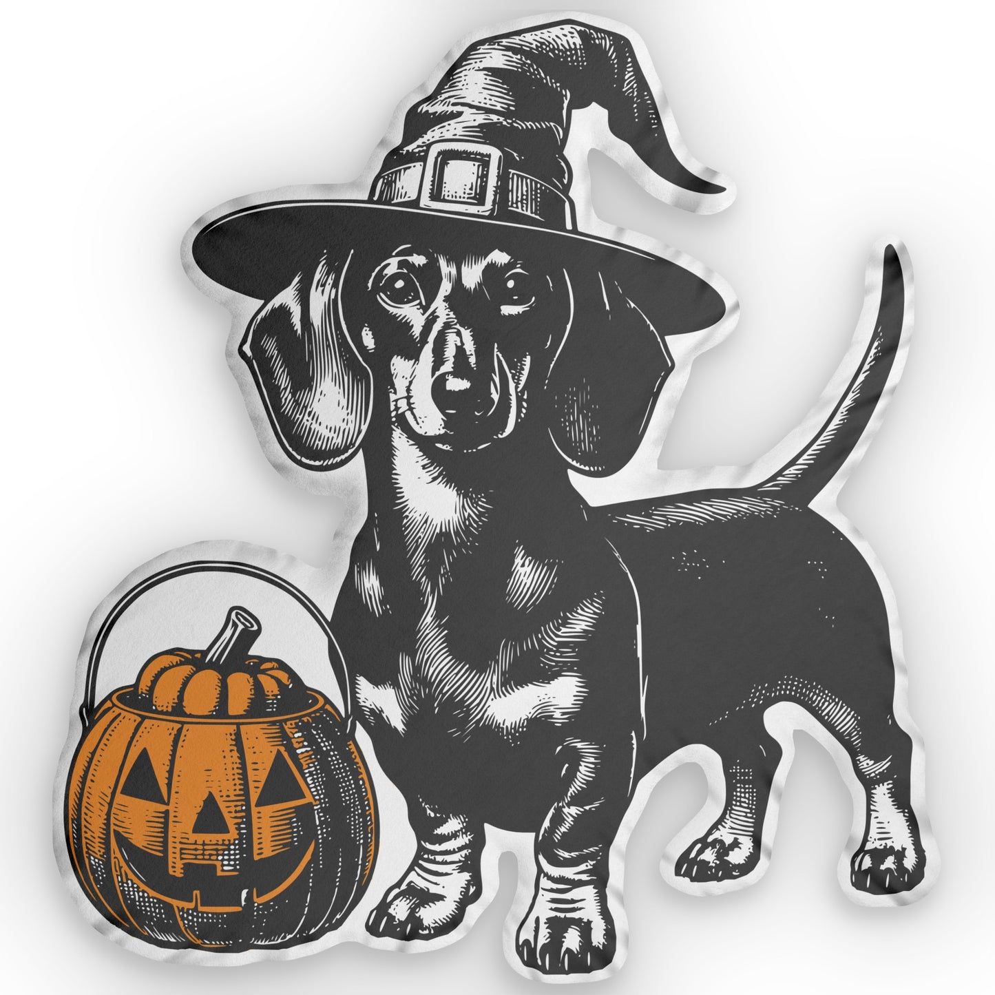 #2 Halloween Inspired Black & Tan Smooth-Haired Dachshund Custom Shaped Pillow