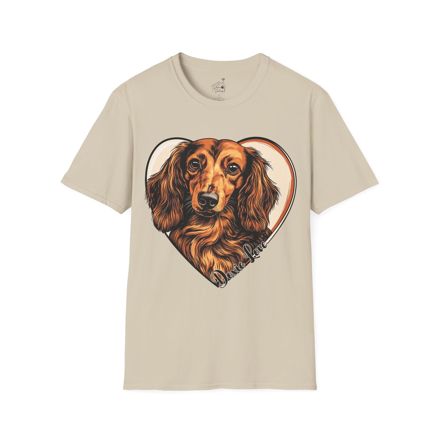 "Doxie Love" Red/Tan Long-Haired Dachshund Unisex Softstyle T-Shirt