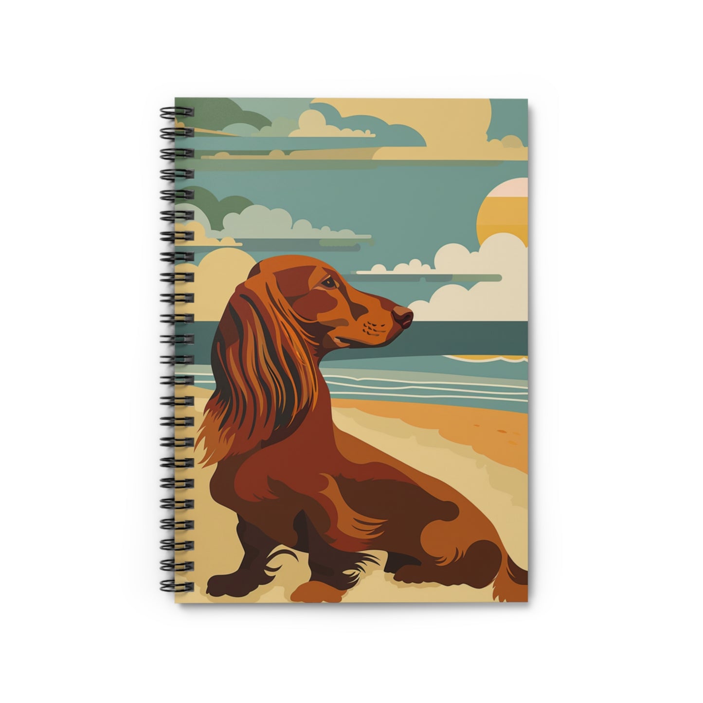"Sunny Day" Red Long-Haired Dachshund Ruled Line Spiral Notebook