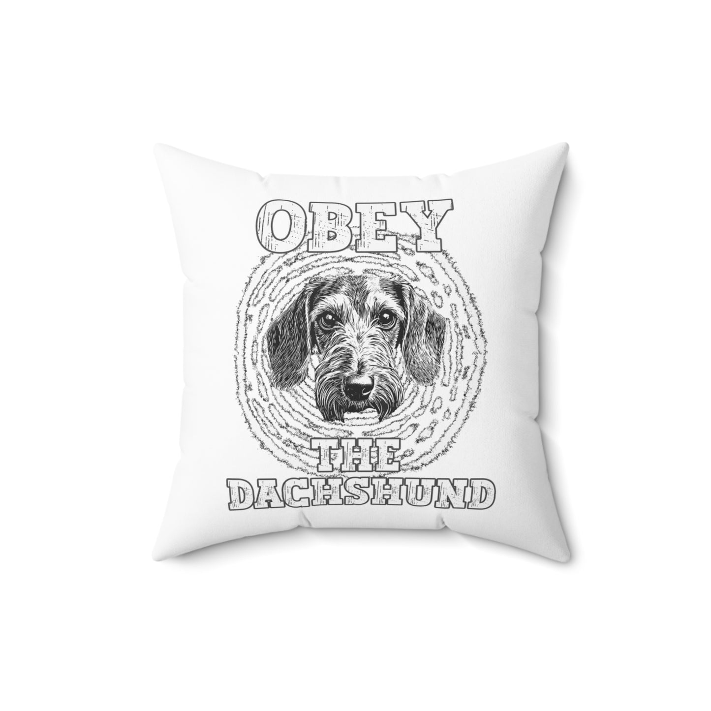 "Obey" Wire-Haired Dachshund Square Throw Pillow