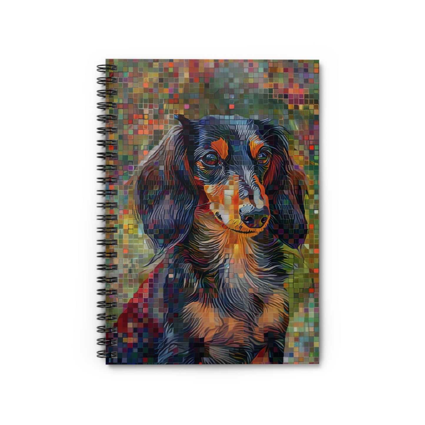 "Pixels" Black & Tan Long-Haired Dachshund Ruled Line Spiral Notebook