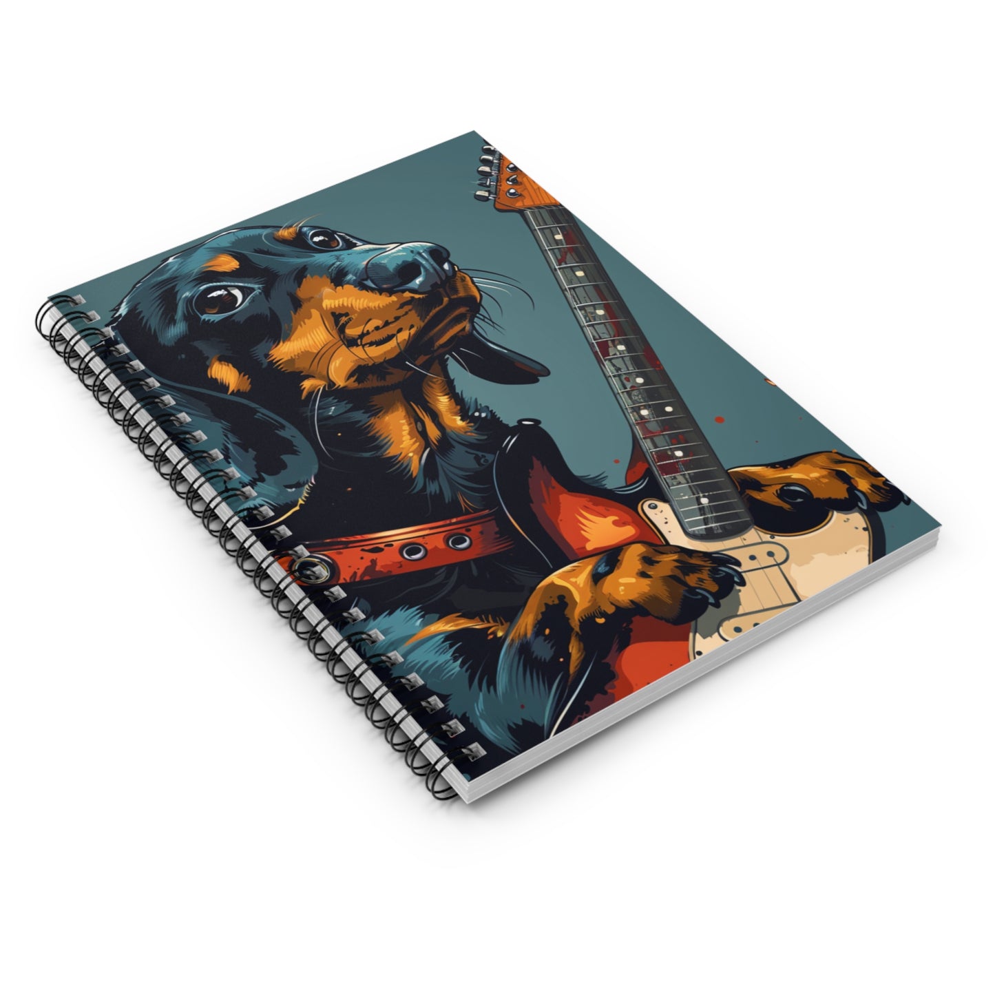 "Rock On" Black & Tan Smooth-Haired Dachshund Ruled Line Spiral Notebook