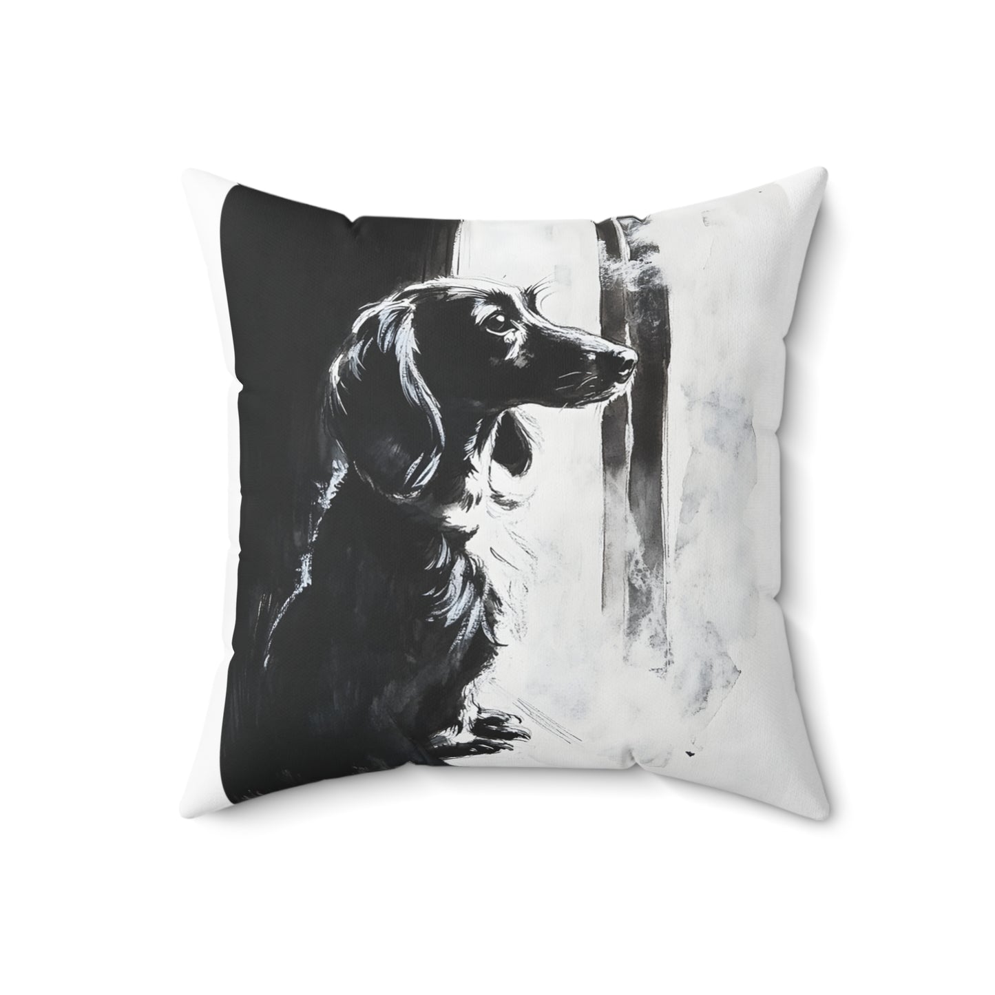 "Window Pane" Long-Haired Dachshund Square Throw Pillow