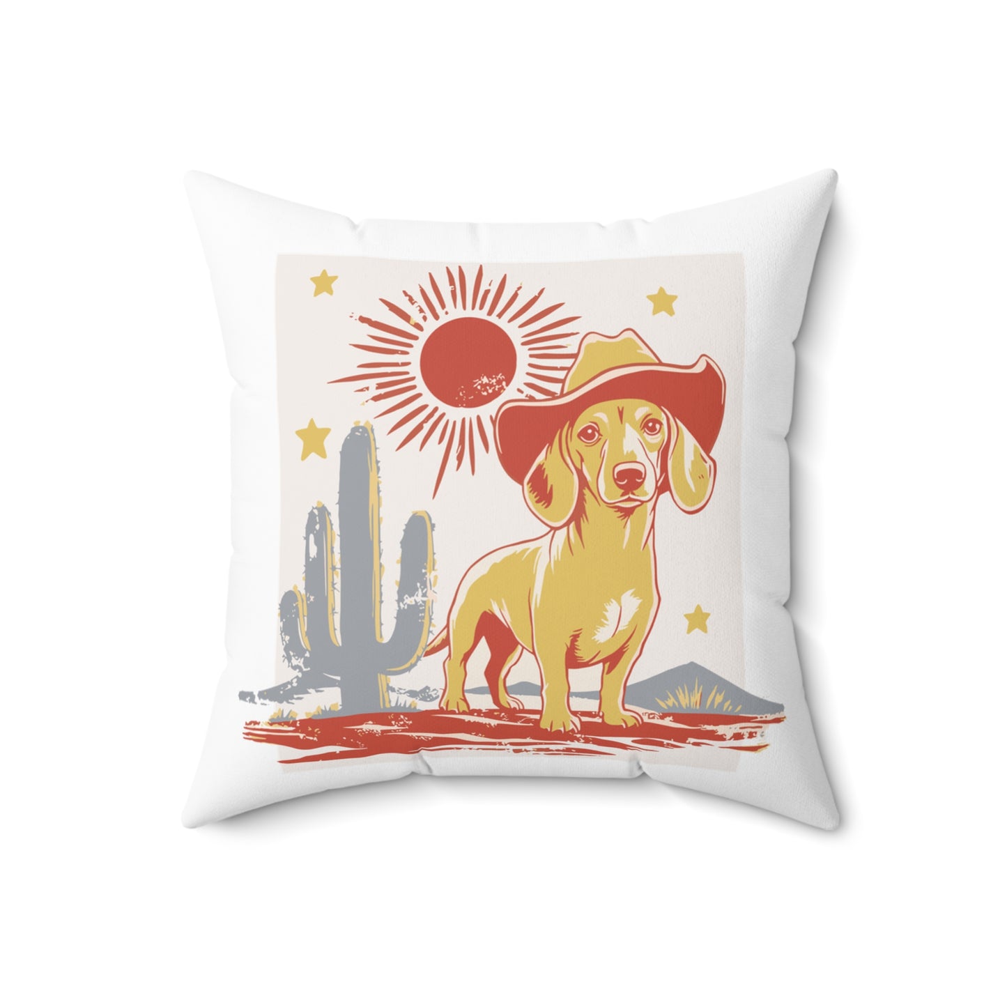 "Sunny Cowboy" Smooth-Haired Dachshund Square Throw Pillow
