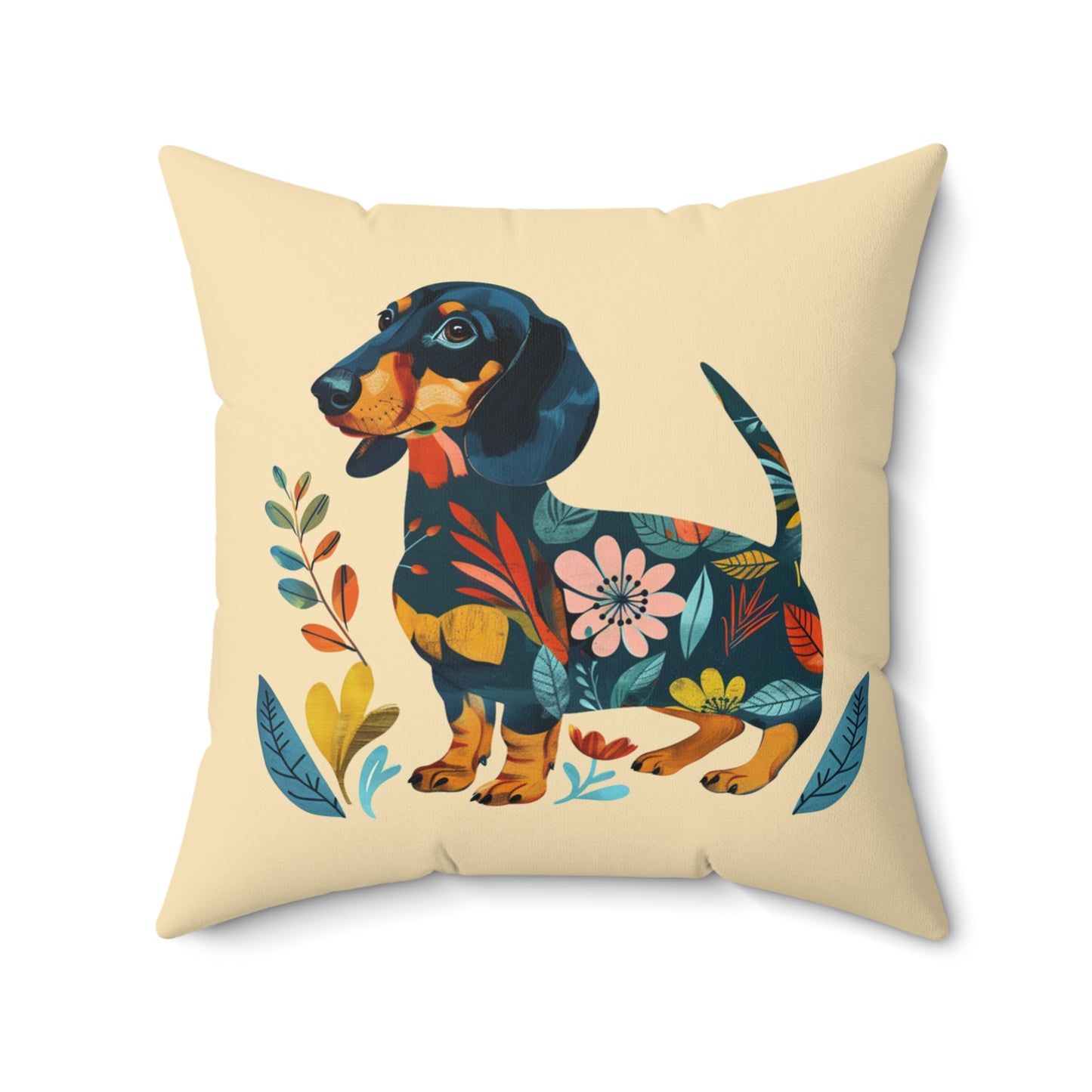 "Fresh" Black & Tan Smooth-Haired Square Throw Pillow