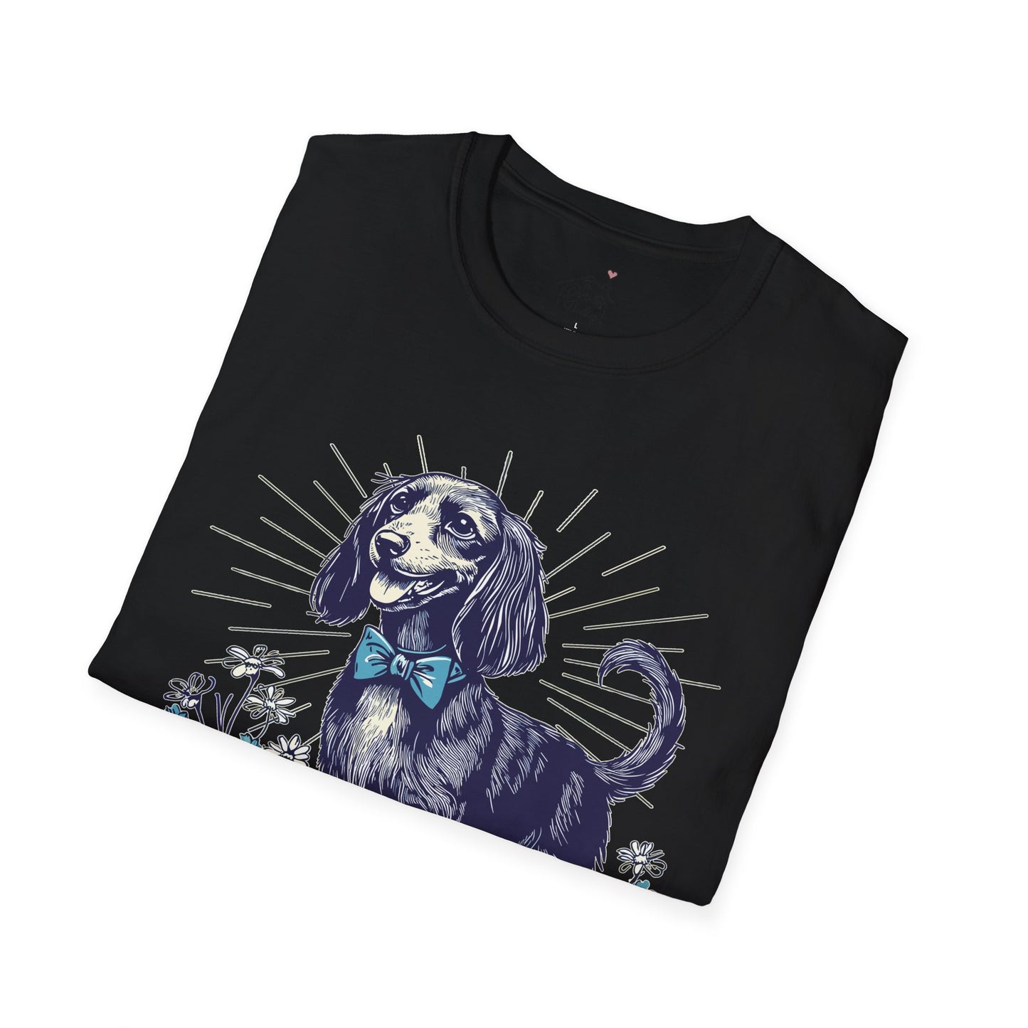 "Circa" Black & Tan Long-Haired Dachshund Unisex Softstyle T-Shirt