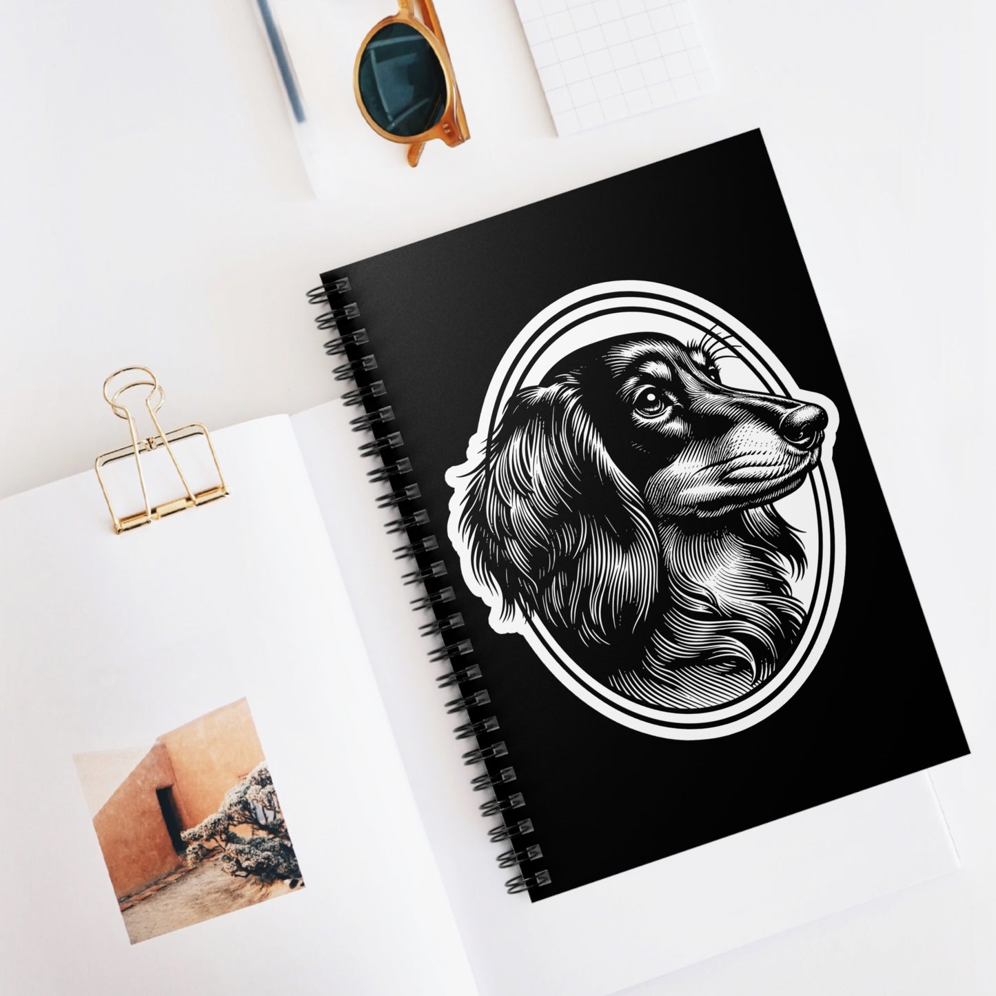 "#6 Classic™" Long-Haired Dachshund Ruled Line Spiral Notebook
