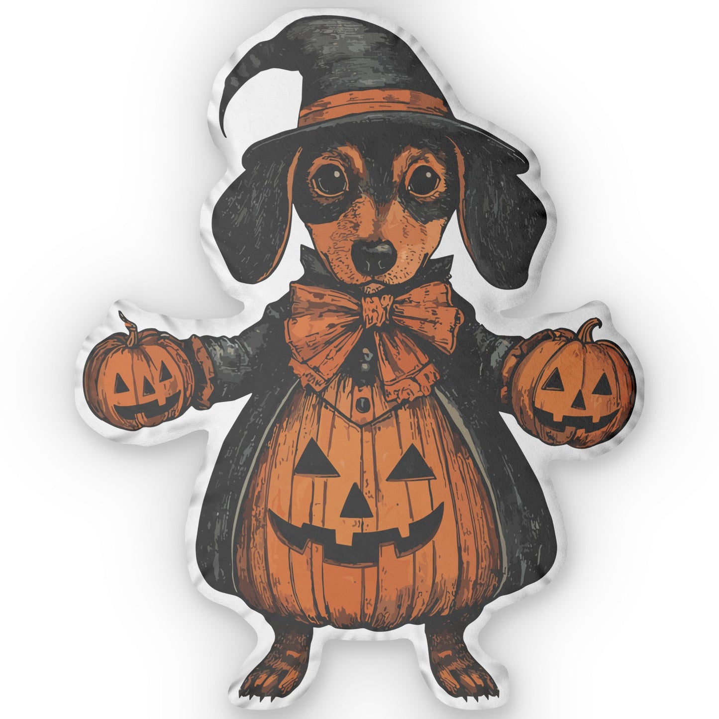 #15 Vintage Halloween Inspired Black & Tan Smooth-Haired Dachshund Custom Shaped Pillow