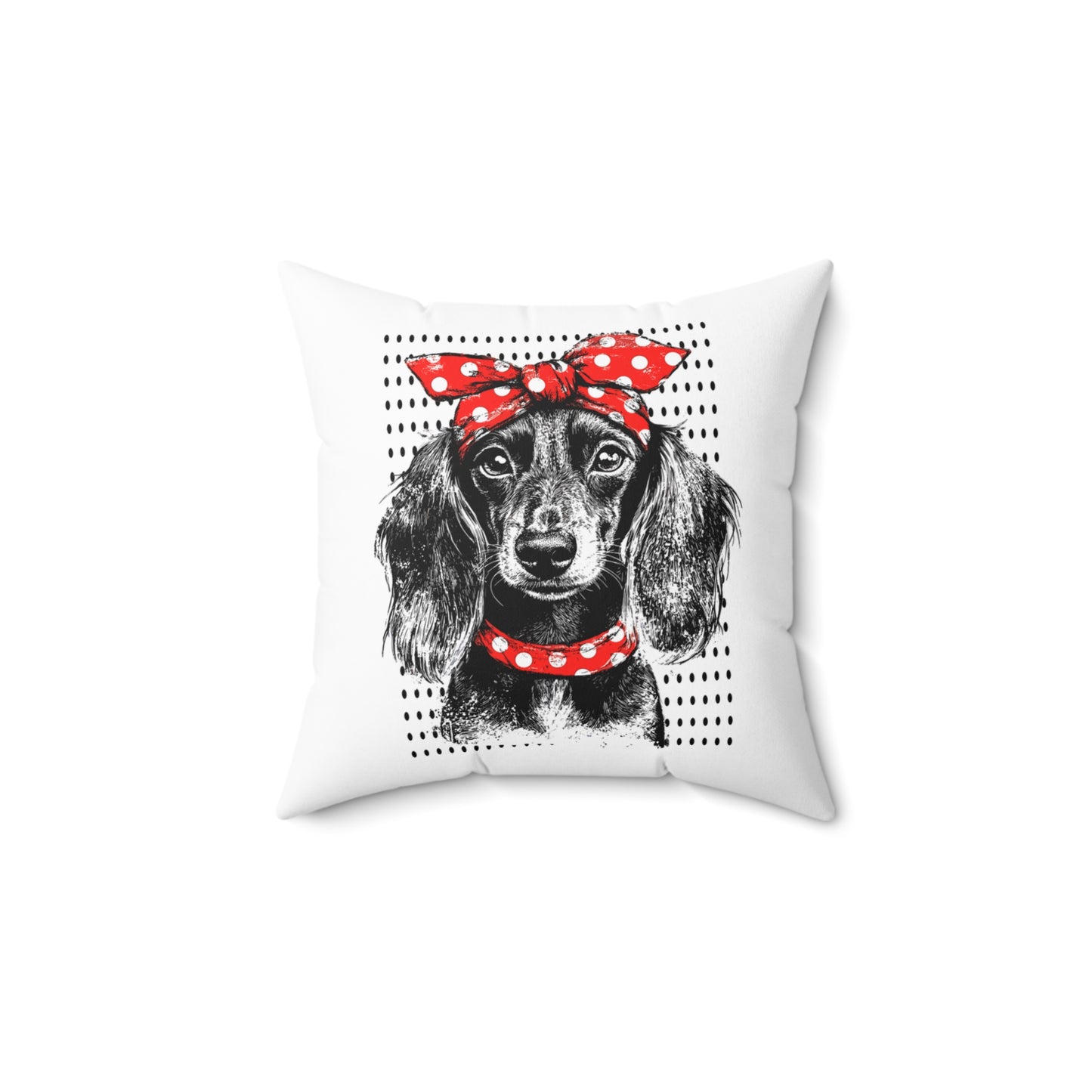"Riveter" Long-Haired Dachshund Square Throw Pillow