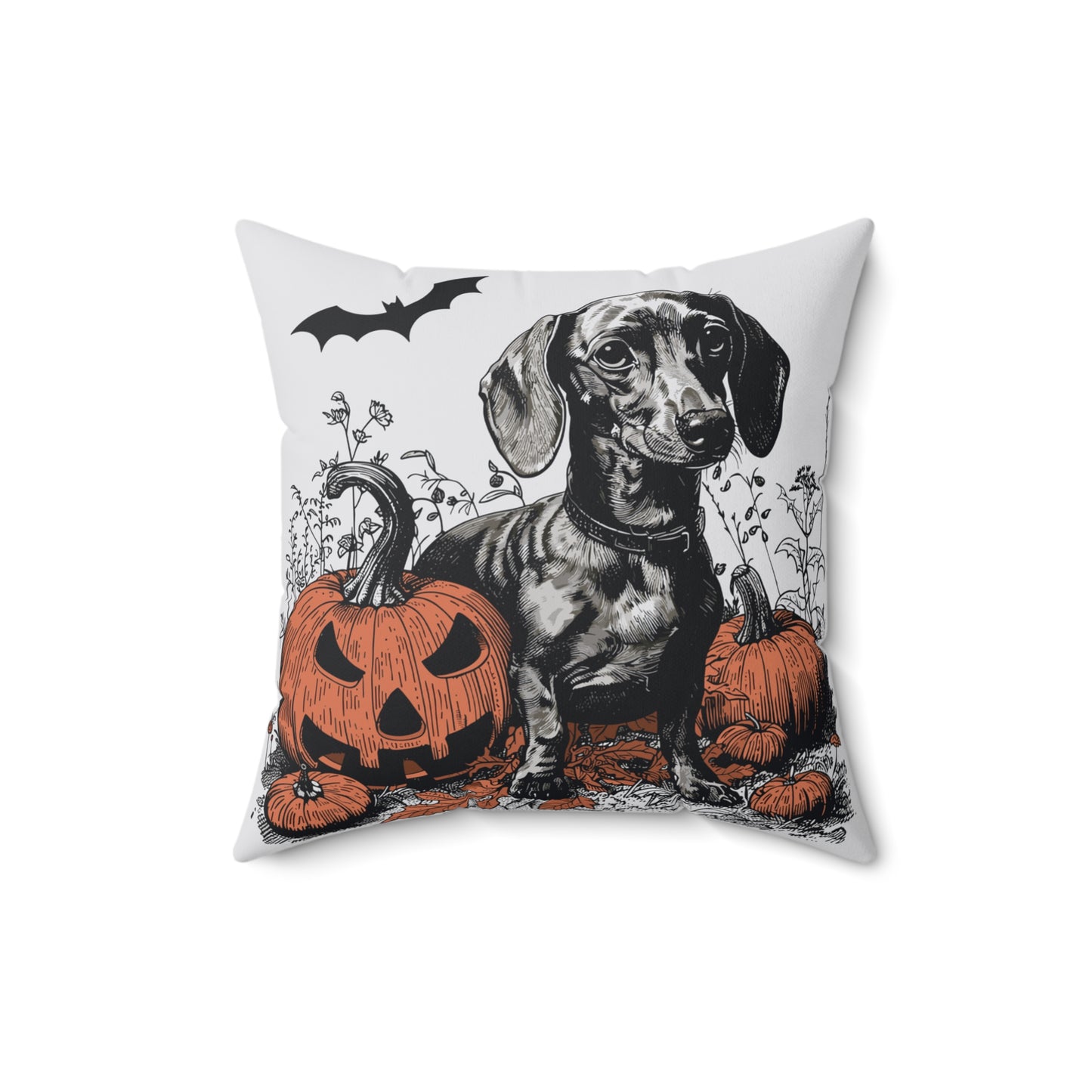 #2 Halloween Inspired Tan Smooth-Haired Dachshund Throw Pillow
