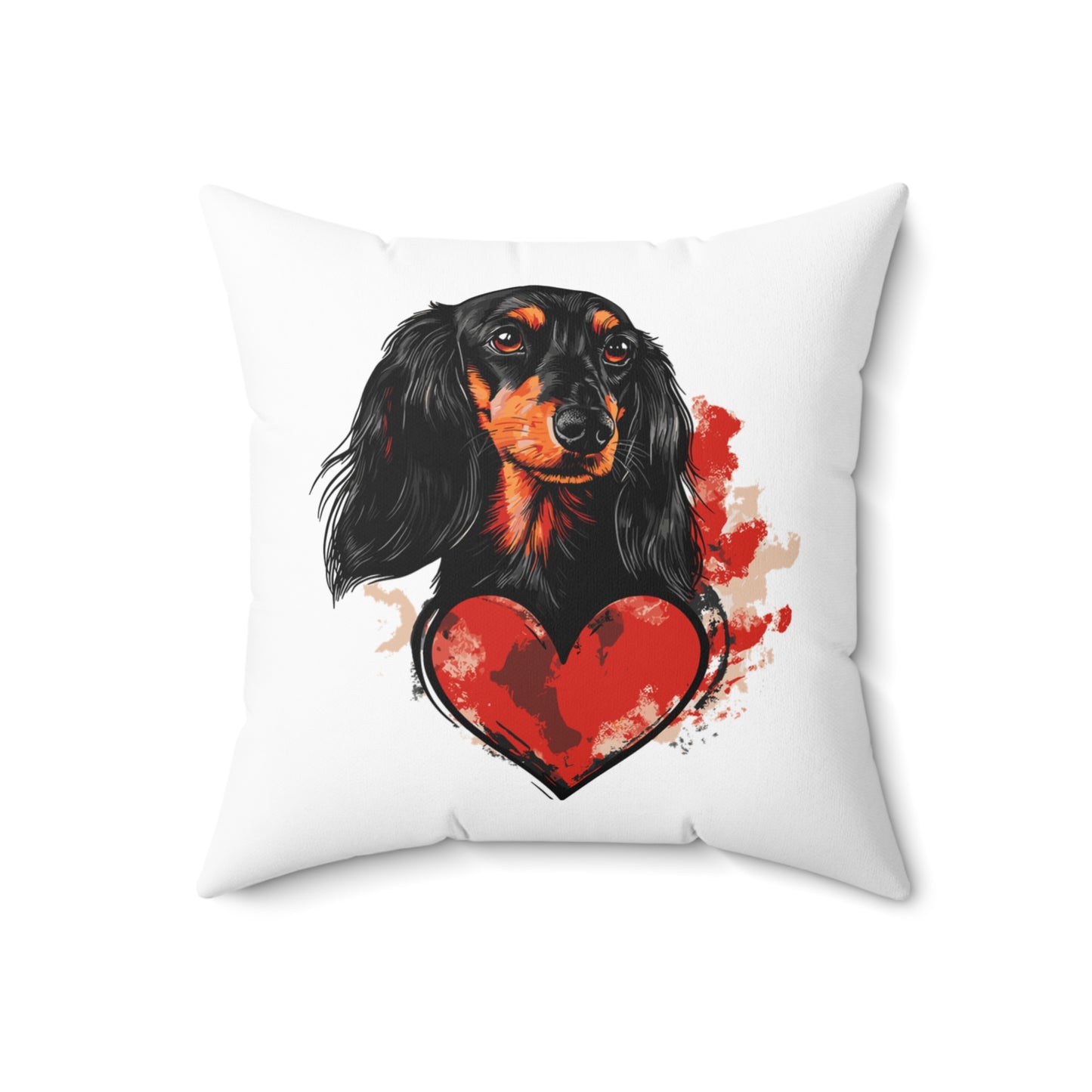"Longing Heart" Black & Tan Long-Haired Dachshund Square Throw Pillow