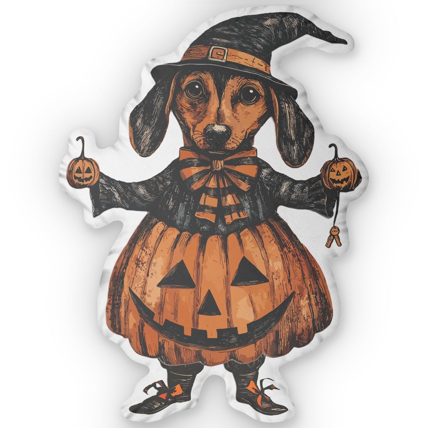 #14 Vintage Halloween Inspired Tan Smooth-Haired Dachshund Custom Shaped Pillow