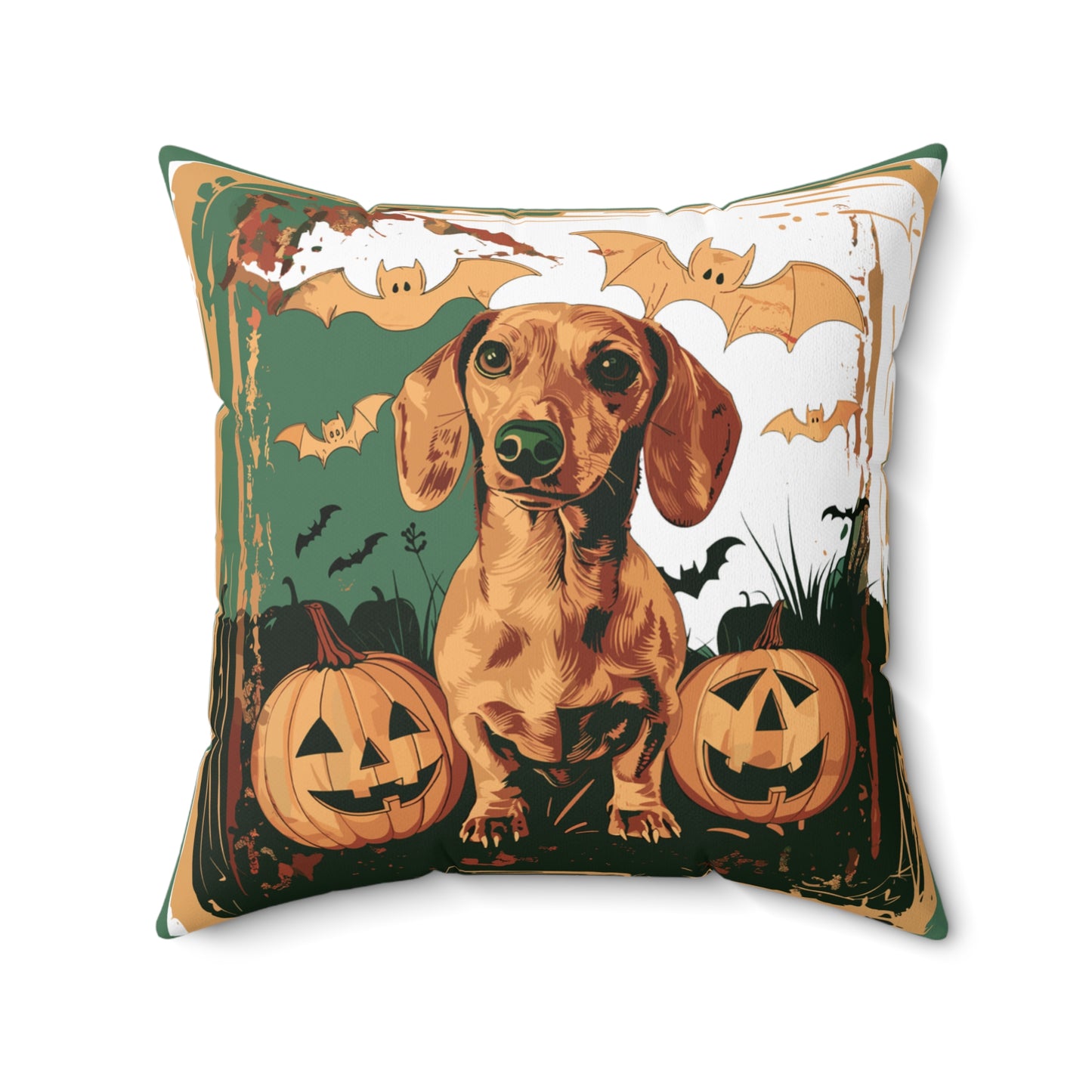 #6 Halloween Inspired Tan Smooth-Haired Dachshund Throw Pillow