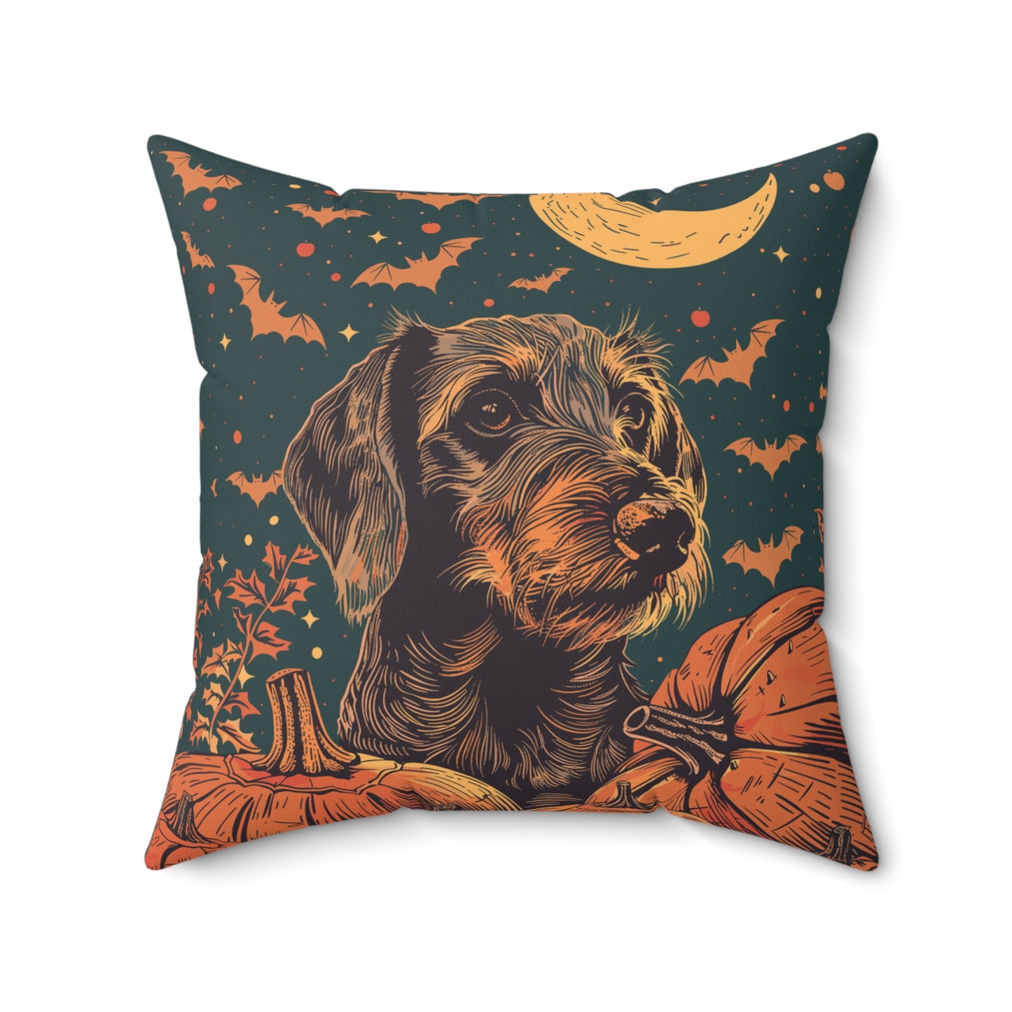 #28 Halloween Inspired Wire-Haired Dachshund Throw Pillow