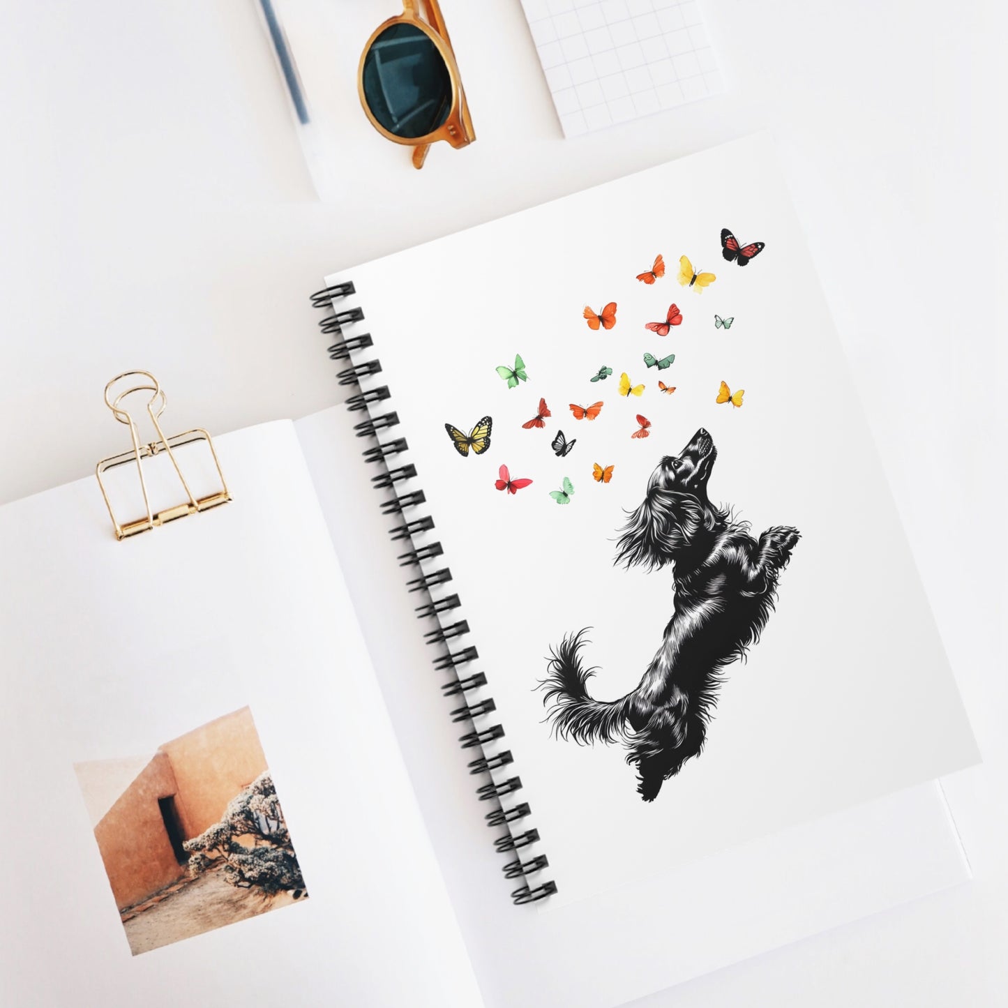 "Butterflies" Long-Haired Dachshund Ruled Line Spiral Notebook