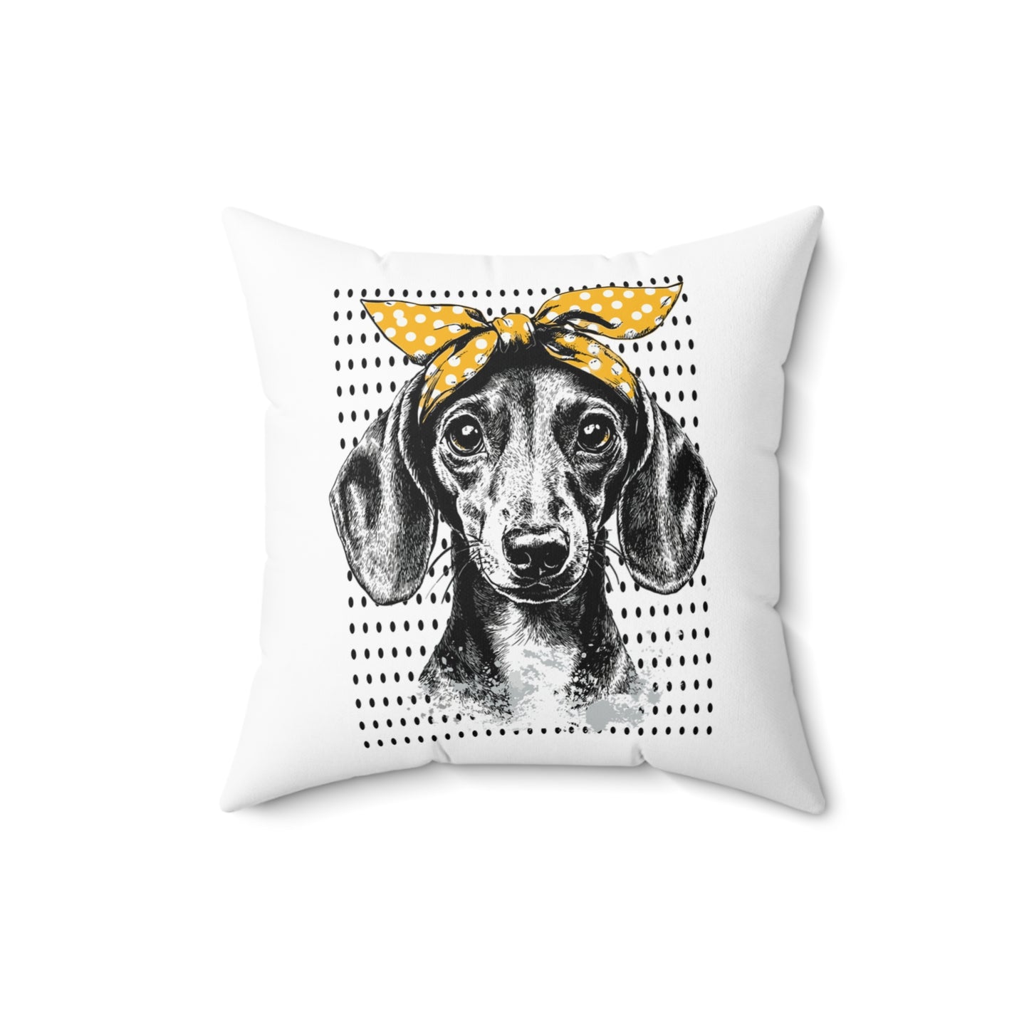 "Let's Polka!" Tan Smooth-Haired Dachshund Square Throw Pillow