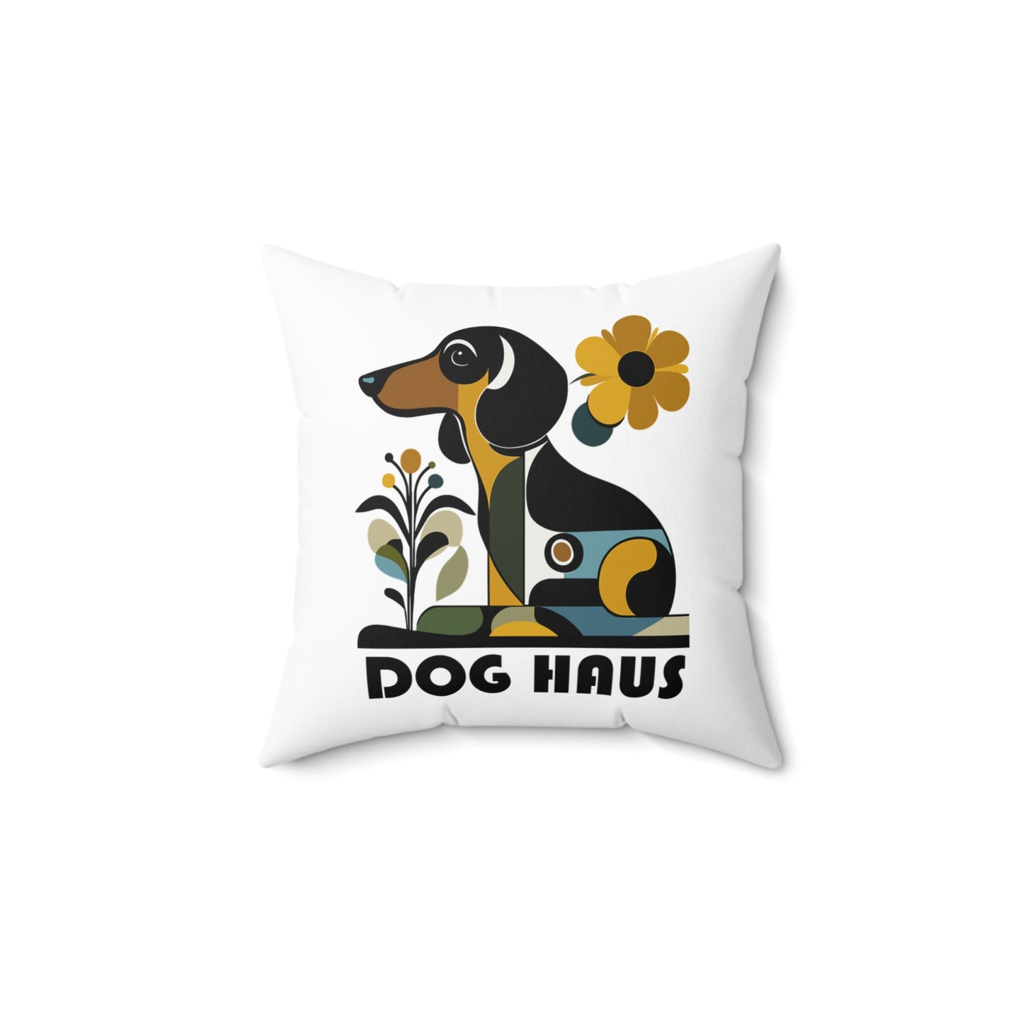 "Smooth Haus" Smooth-Haired Dachshund Square Throw Pillow