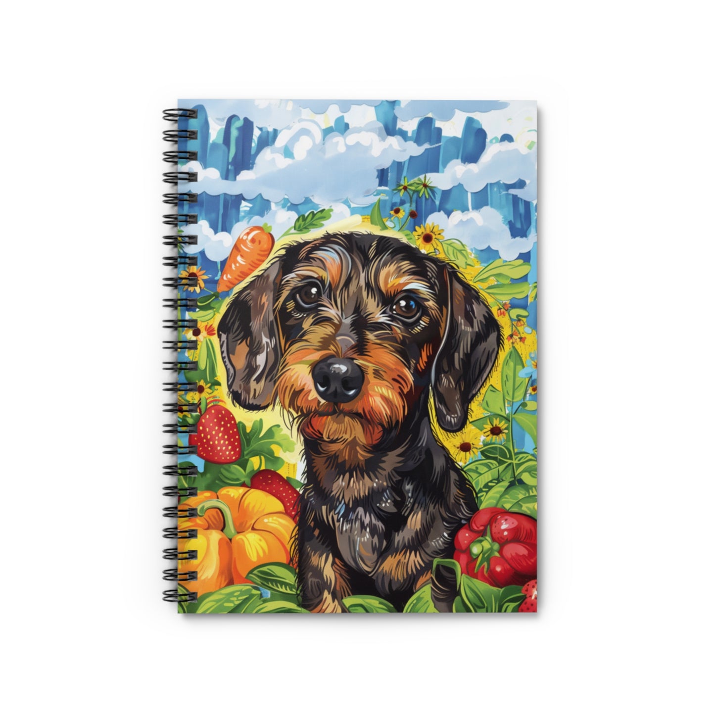 "Farmer's Market" Wire-Haired Dachshund Ruled Line Spiral Notebook