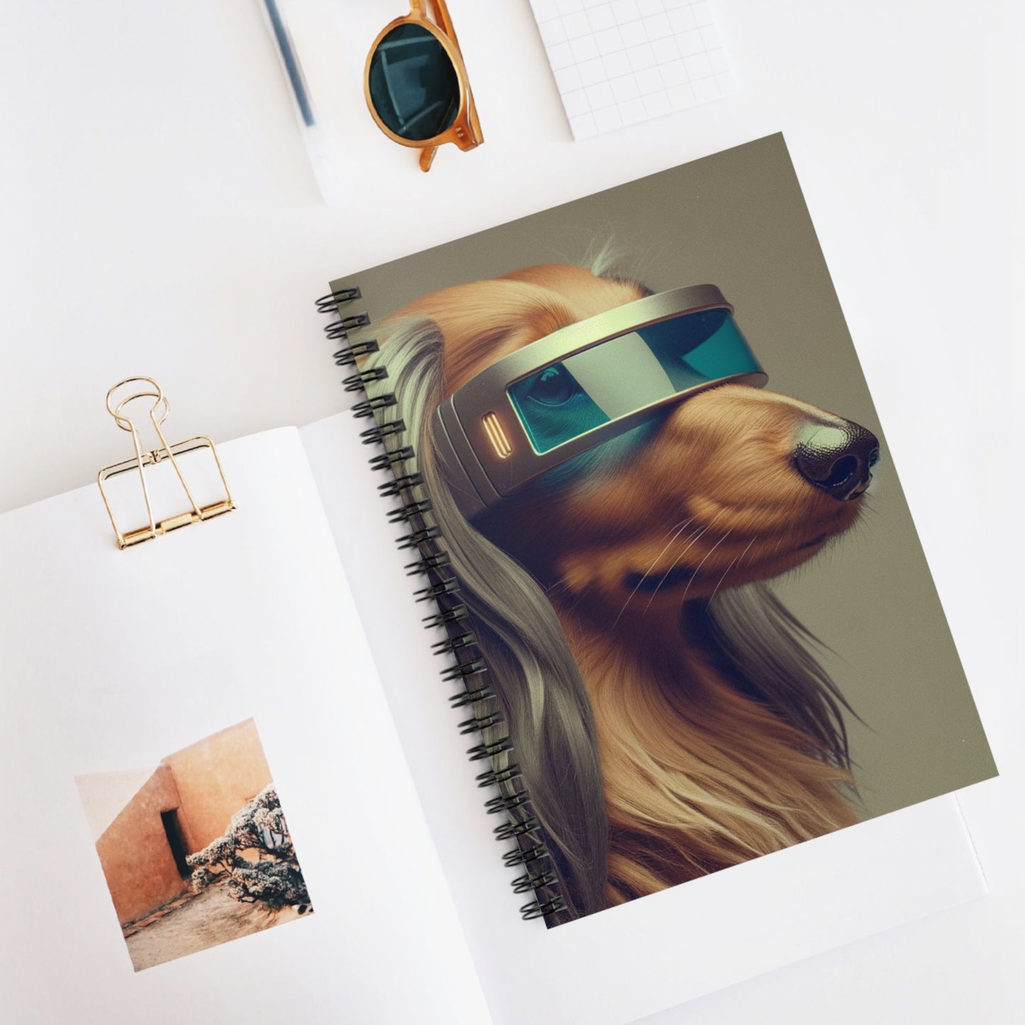 "Rovertron 3000" Tan Long-Haired Dachshund Ruled Line Spiral Notebook