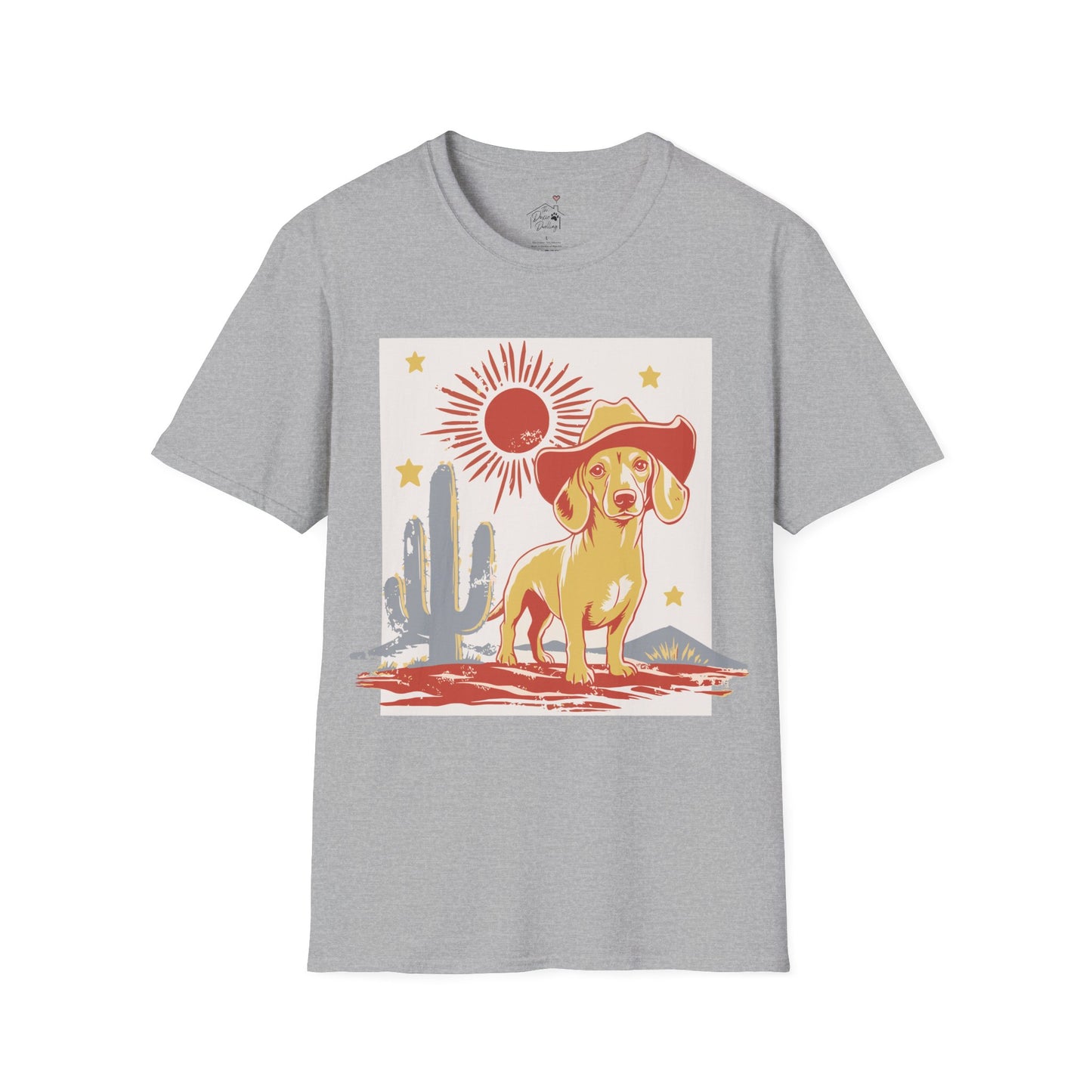 "Sunny Cowboy" Tan Smooth-Haired Dachshund Unisex Softstyle T-Shirt
