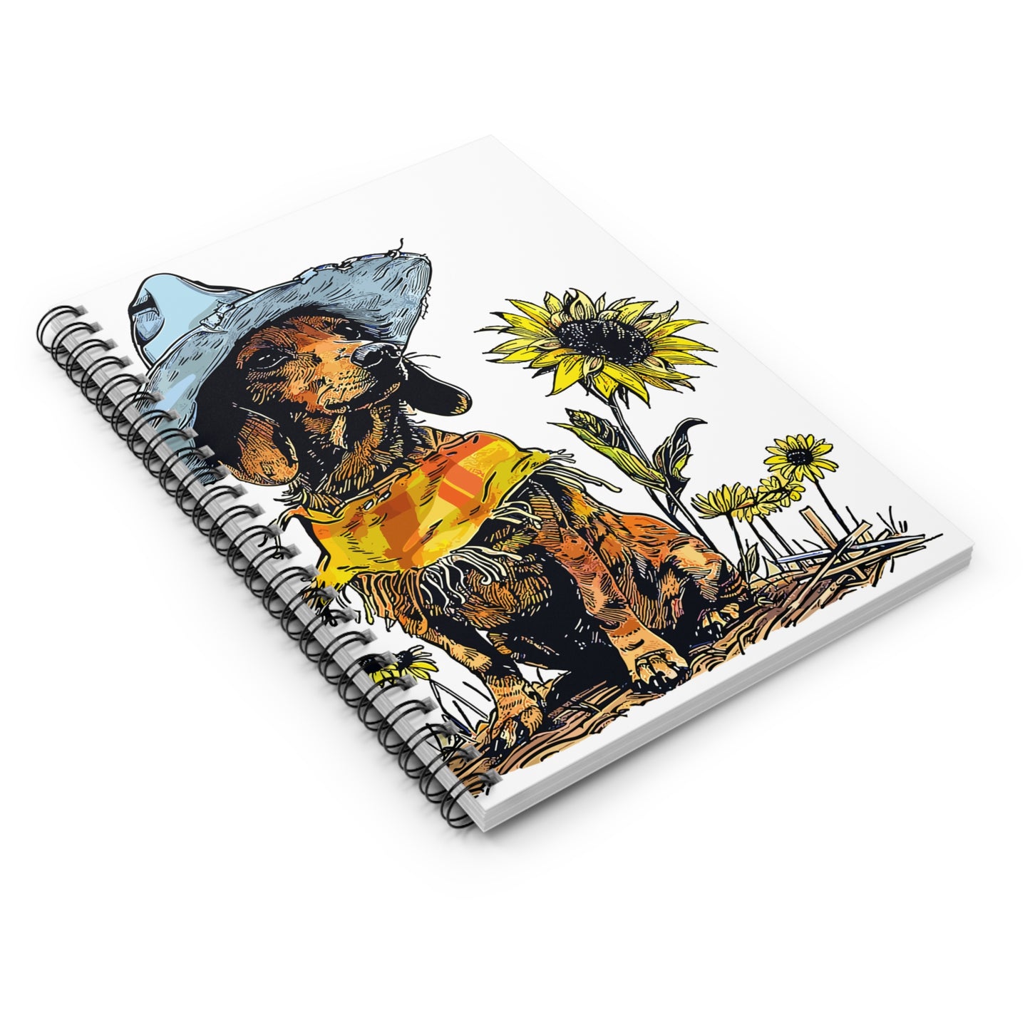 "Sunflowers" Tan Smooth-Haired Dachshund Ruled Line Spiral Notebook