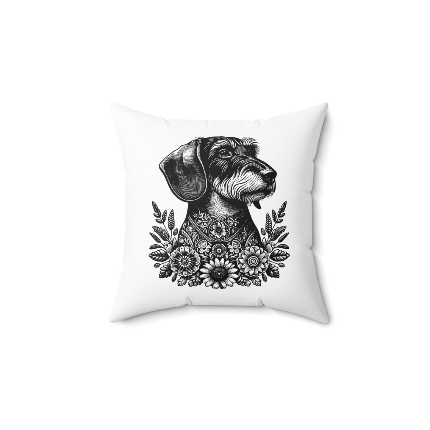 "Wire Flora Throat" Wire-Haired Dachshund Square Throw Pillow