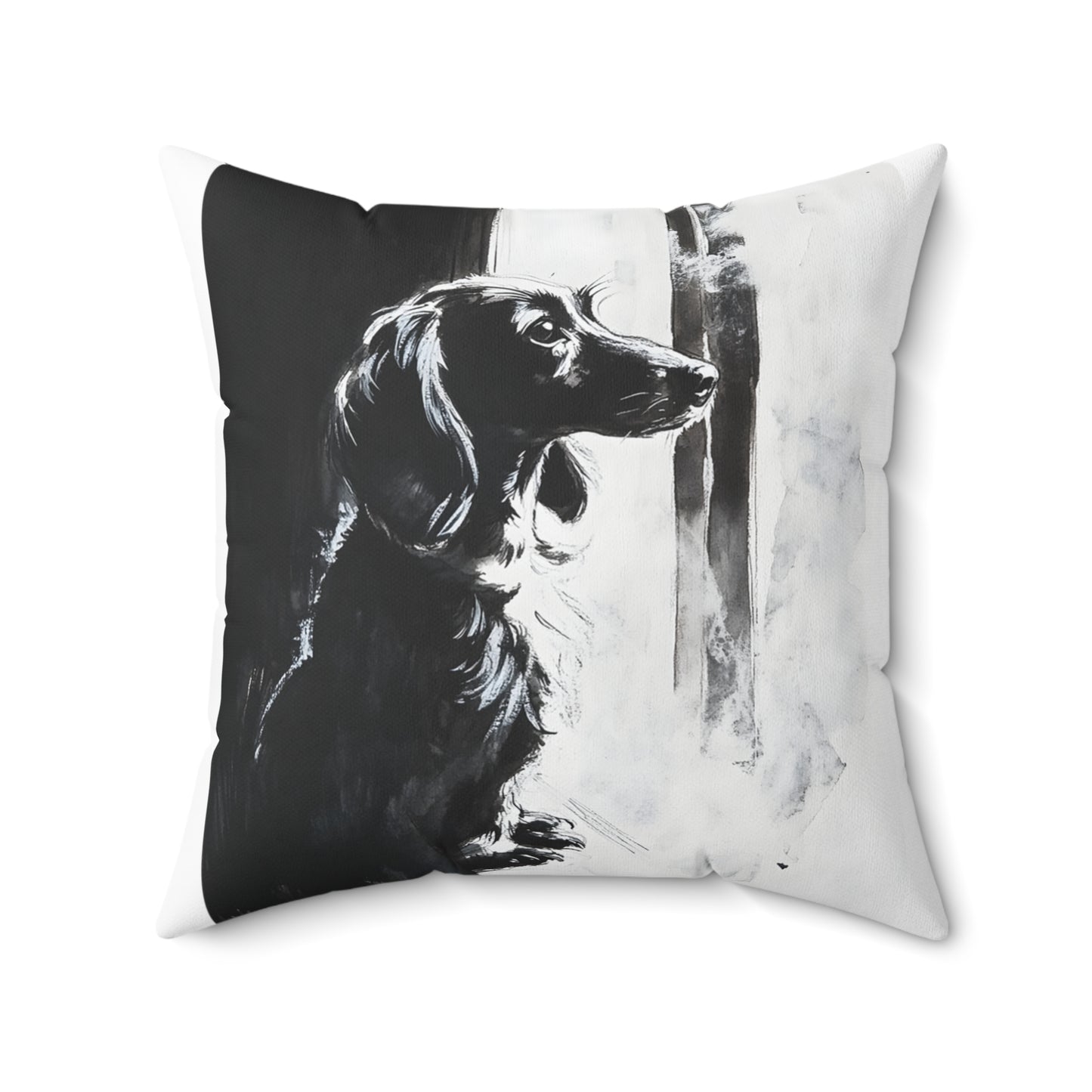 "Window Pane" Long-Haired Dachshund Square Throw Pillow