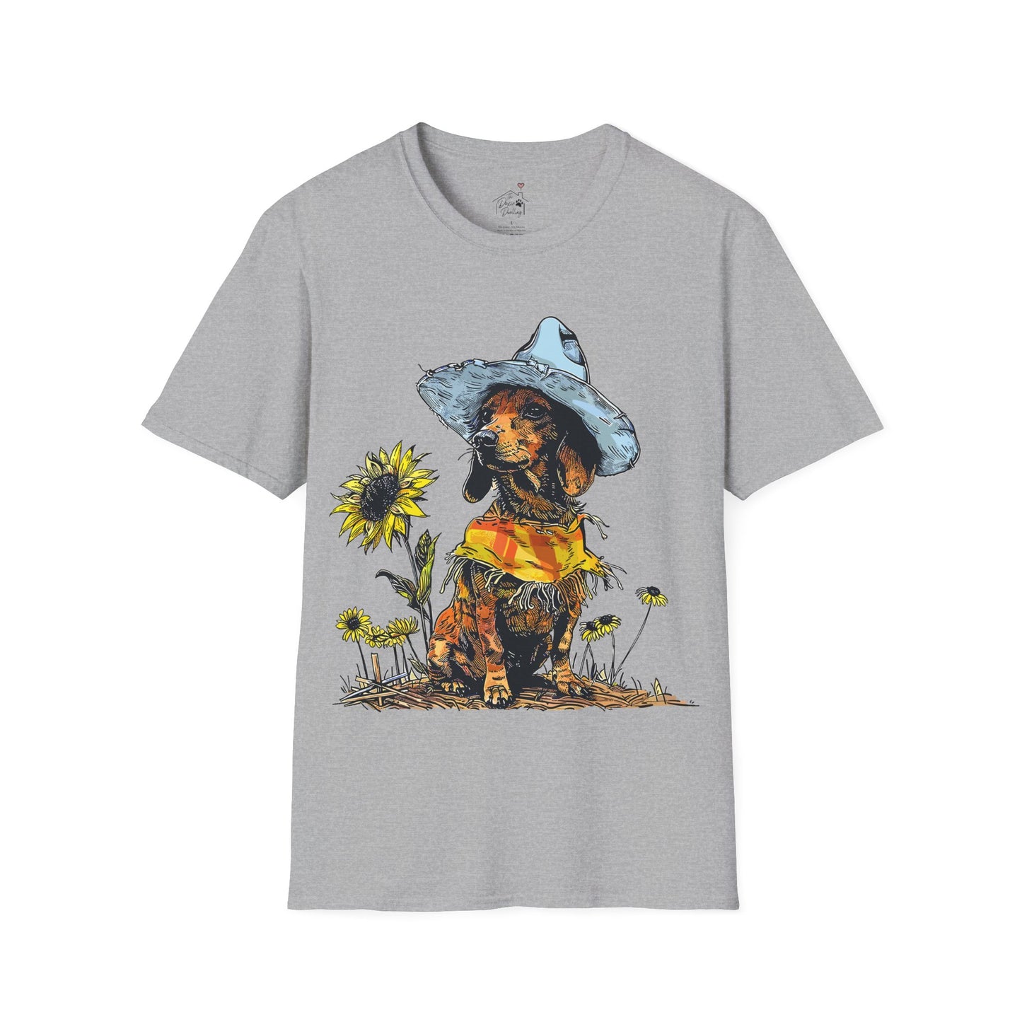 "Sunflowers" Tan Smooth-Haired Dachshund Unisex Softstyle T-Shirt