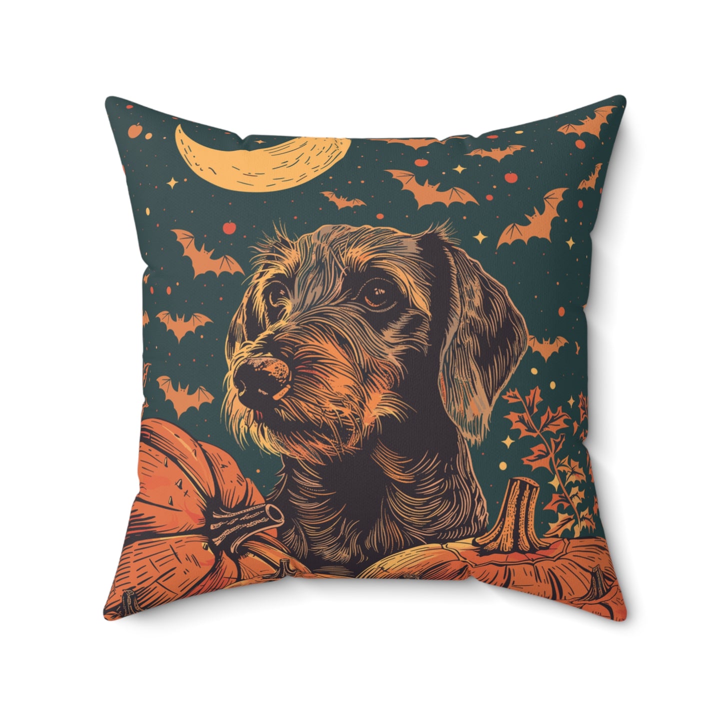 #28 Halloween Inspired Wire-Haired Dachshund Throw Pillow
