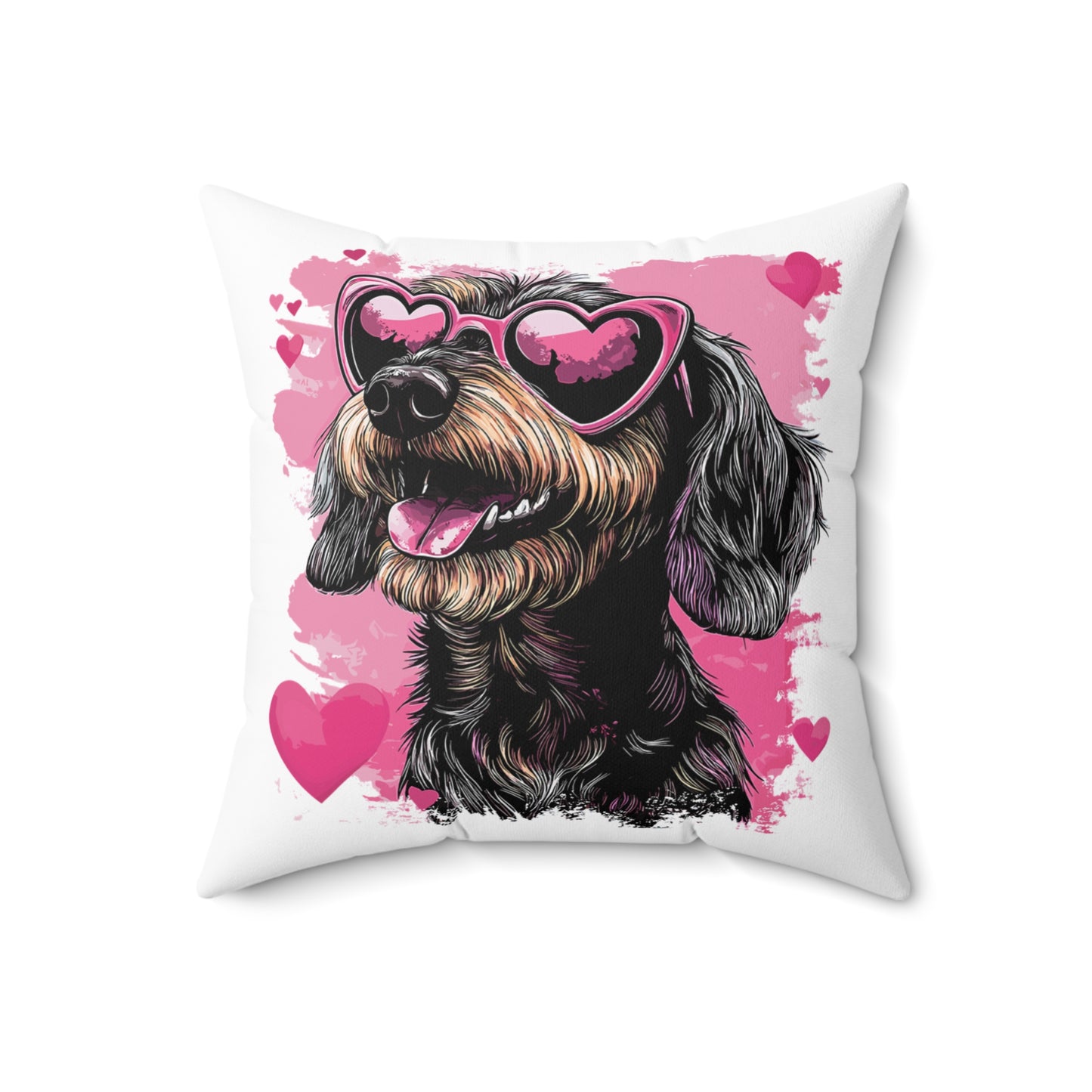 "Wired Heart" Wire-Haired Dachshund Square Throw Pillow