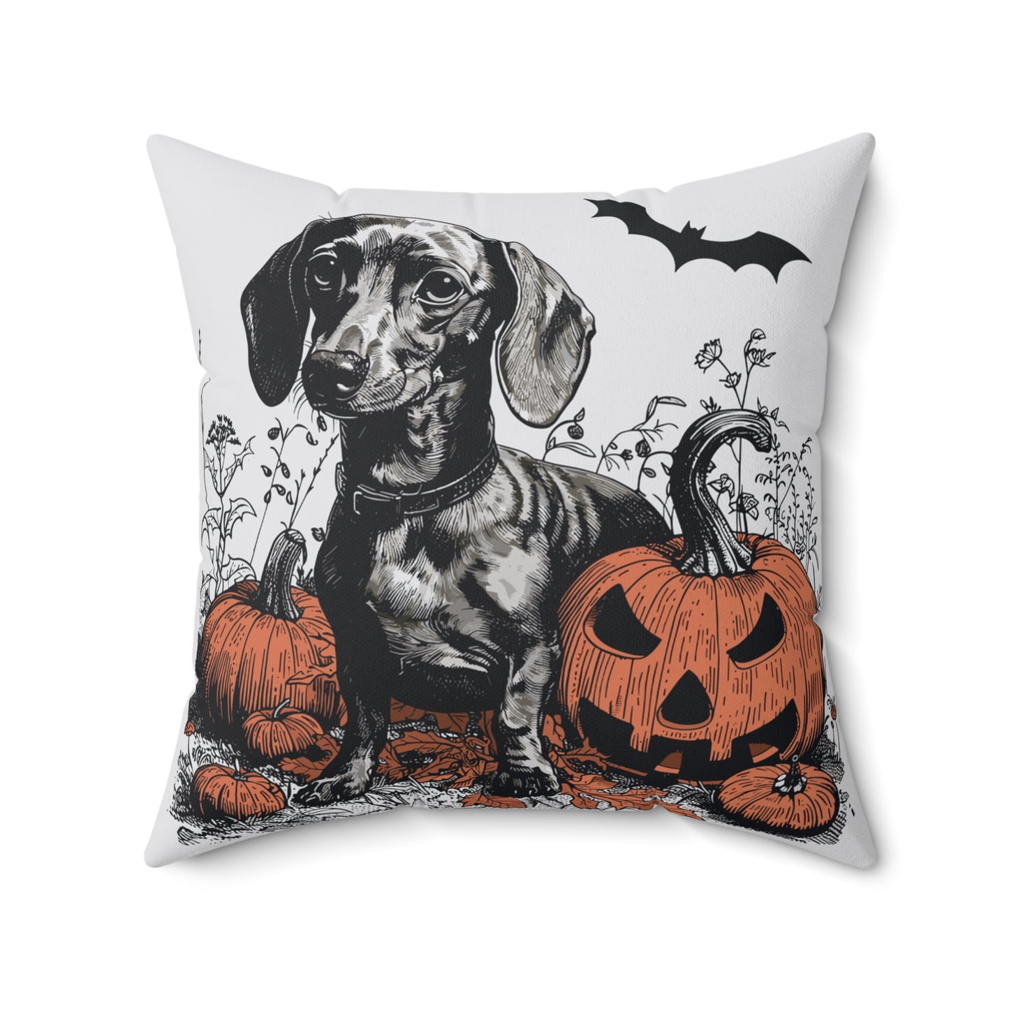 #2 Halloween Inspired Tan Smooth-Haired Dachshund Throw Pillow