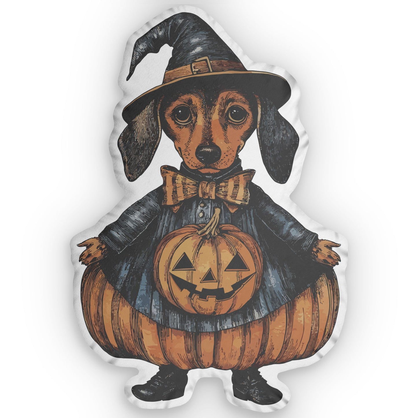 #12 Vintage Halloween Inspired Tan Smooth-Haired Dachshund Custom Shaped Pillow