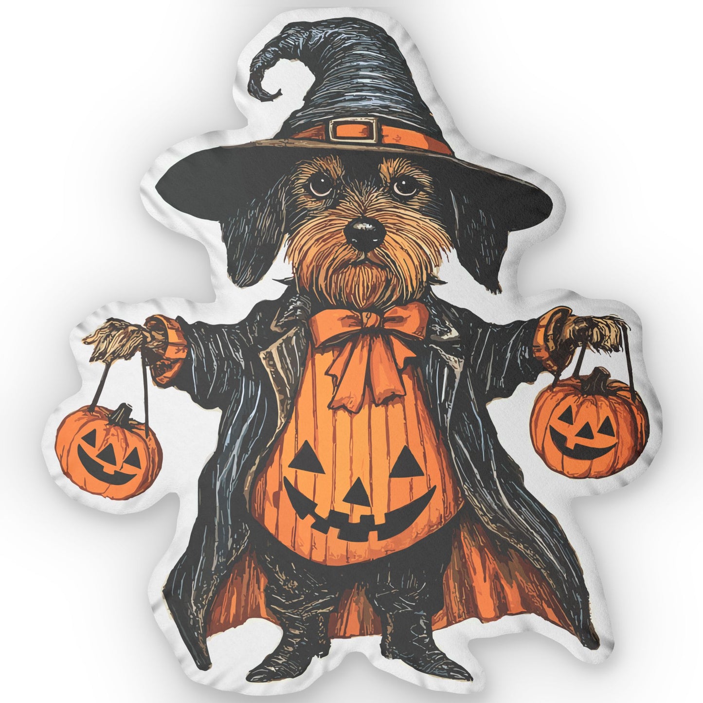 #26 Vintage Halloween Inspired Wire-Haired Dachshund Custom Shaped Pillow