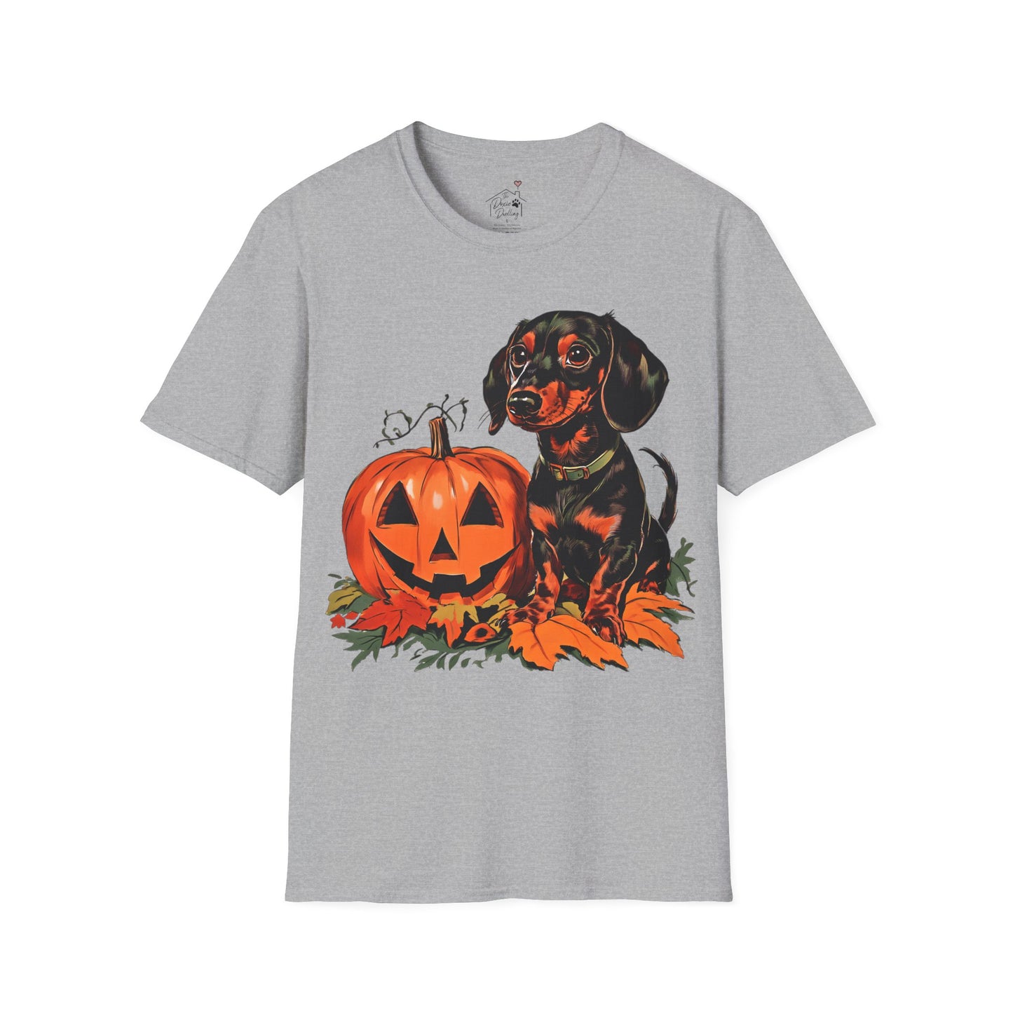 "Season's Greetings" Black and Tan Smooth-Haired Dachshund Halloween Unisex Softstyle T-Shirt