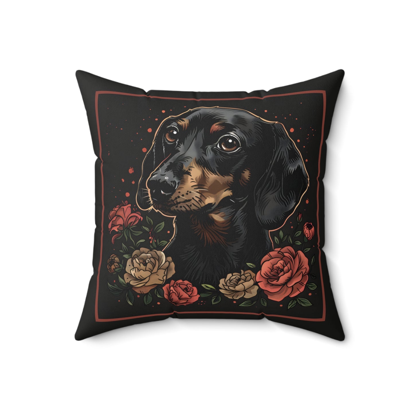 "Roses" Smooth-Haired Dachshund Square Throw Pillow