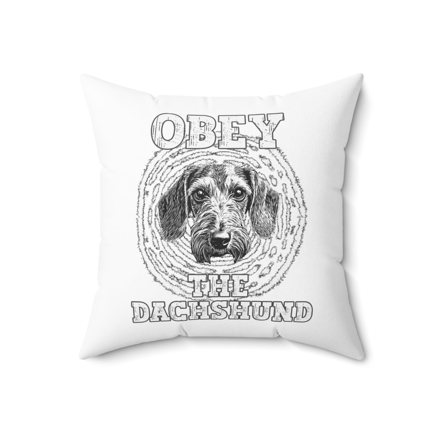 "Obey" Wire-Haired Dachshund Square Throw Pillow