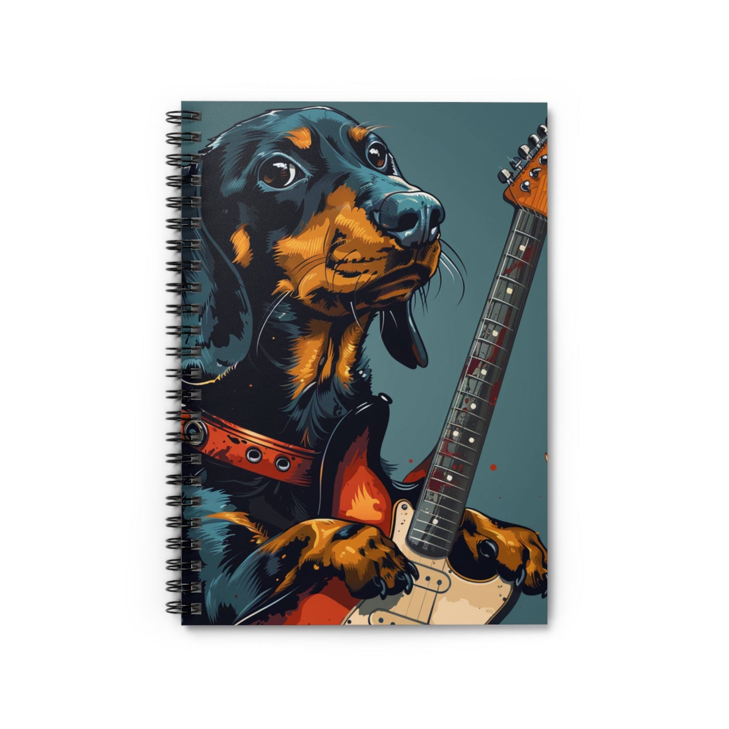 "Rock On" Black & Tan Smooth-Haired Dachshund Ruled Line Spiral Notebook