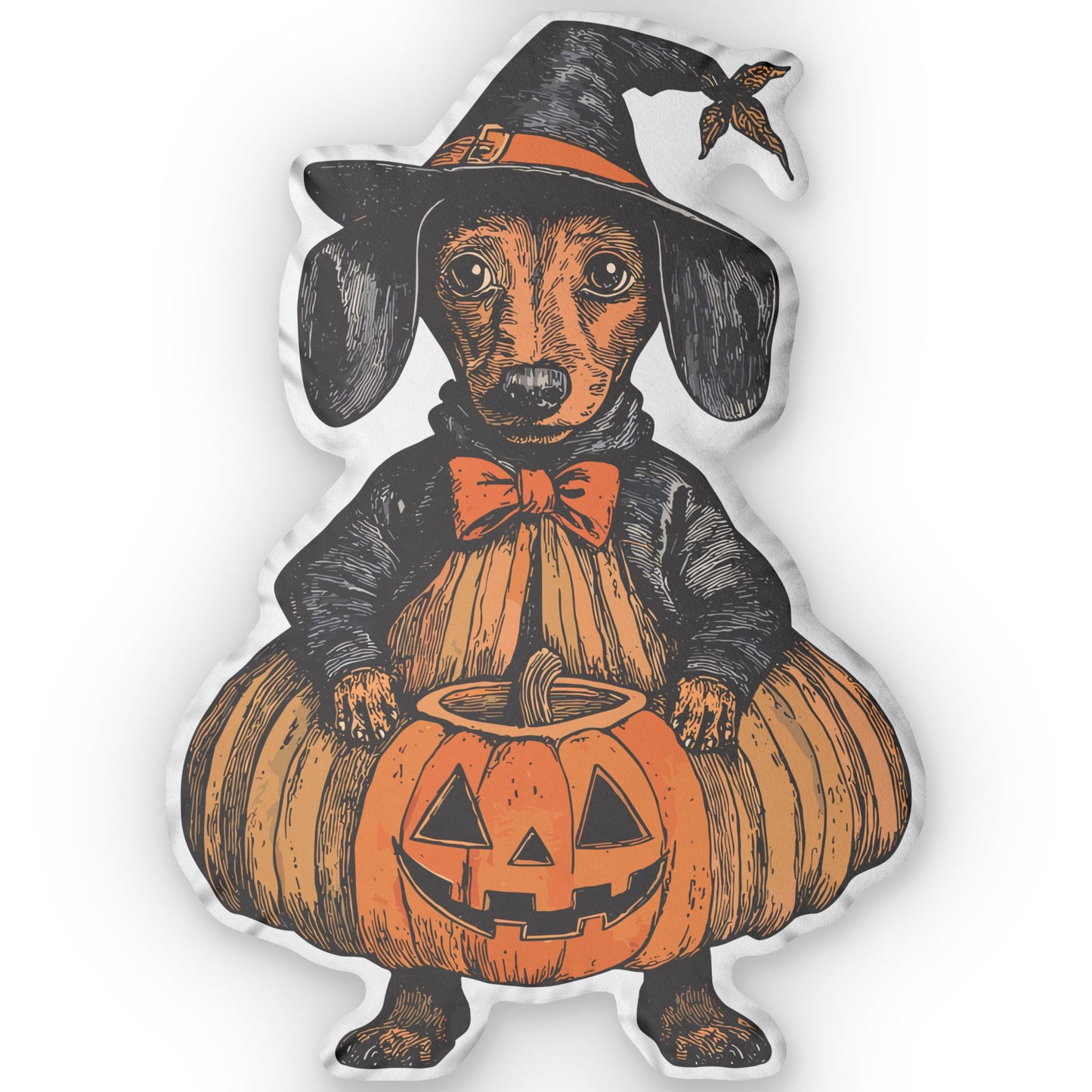 #4 Vintage Halloween Inspired Tan Smooth-Haired Dachshund Custom Shaped Pillow