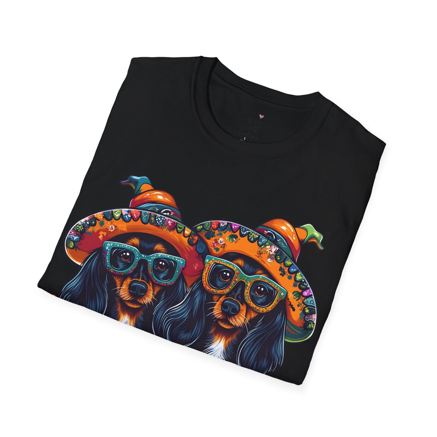 "We Like To Party" Black and Tan Long-Haired Dachshund Halloween Unisex Softstyle T-Shirt