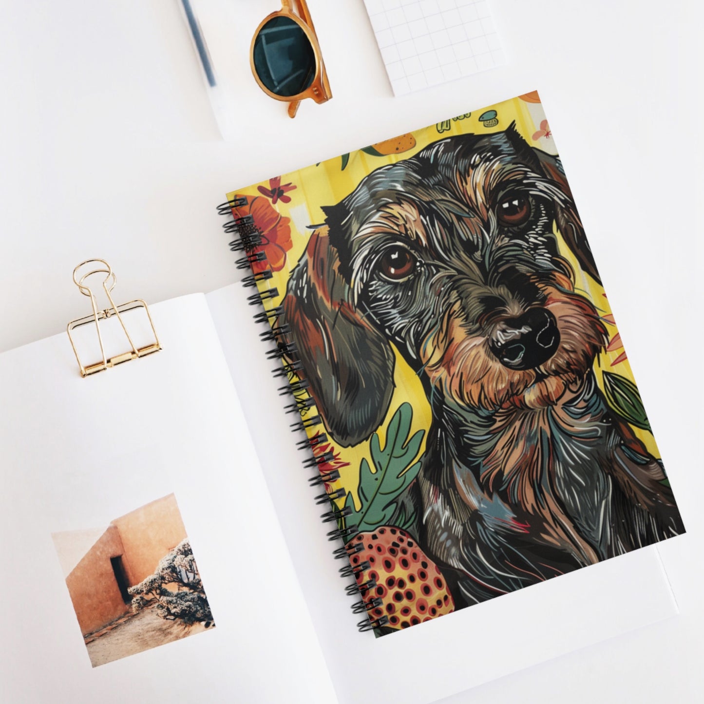 "Picnic" Wire-Haired Dachshund Ruled Line Spiral Notebook