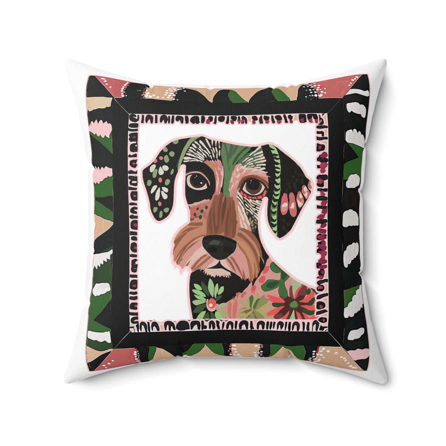 "Wired Wacky Frame" Wire-Haired Dachshund Square Throw Pillow