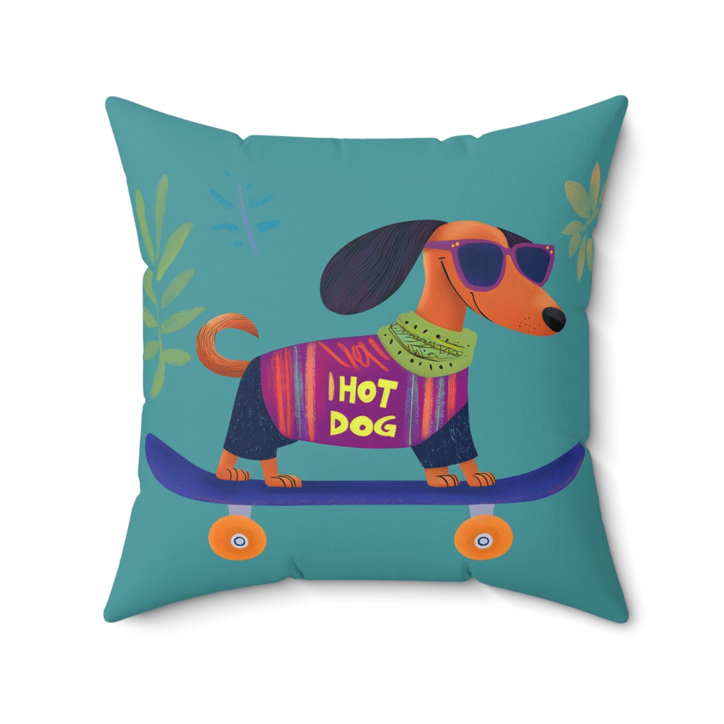"Hot Dog" Smooth-Haired Dachshund Square Throw Pillow