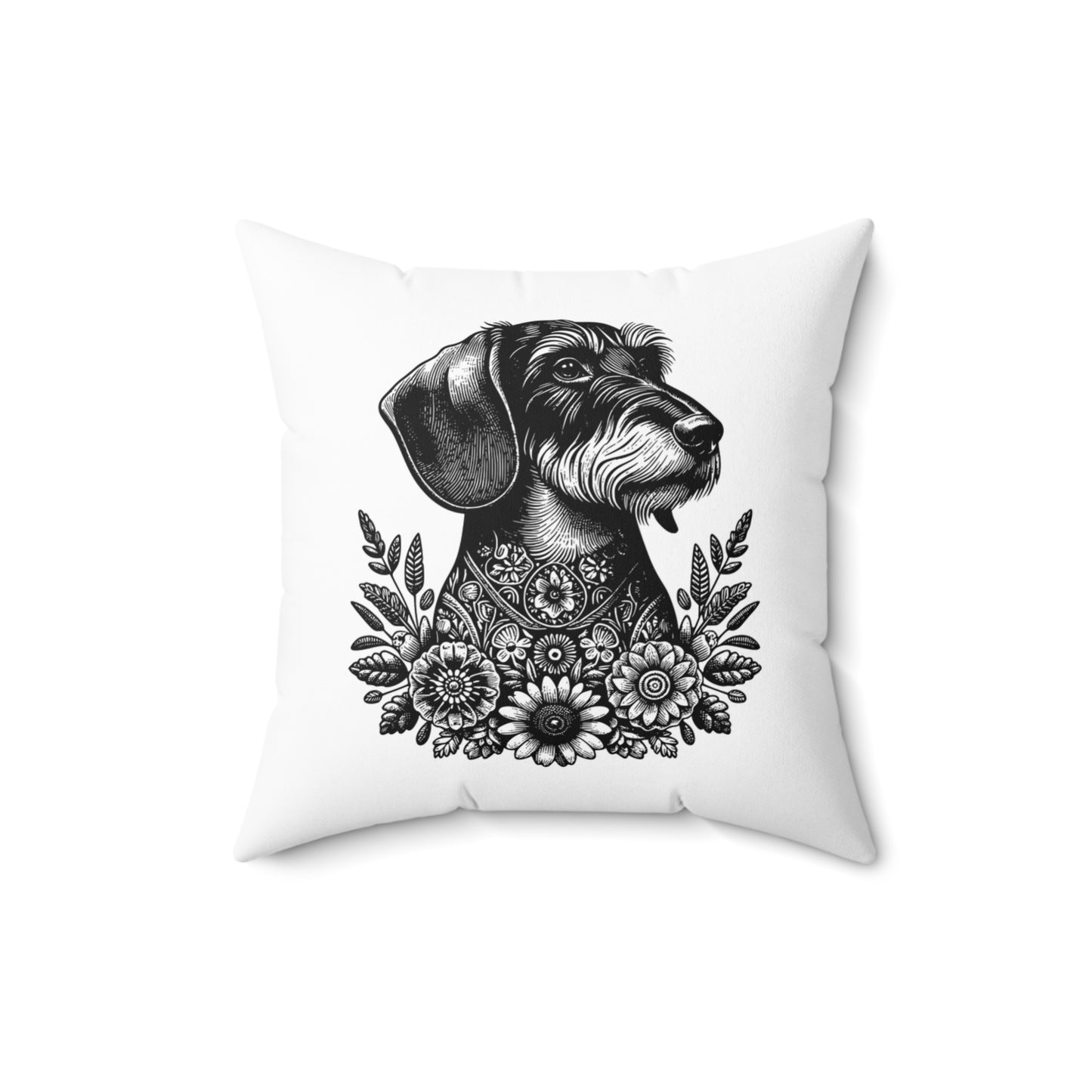 "Wire Flora Throat" Wire-Haired Dachshund Square Throw Pillow