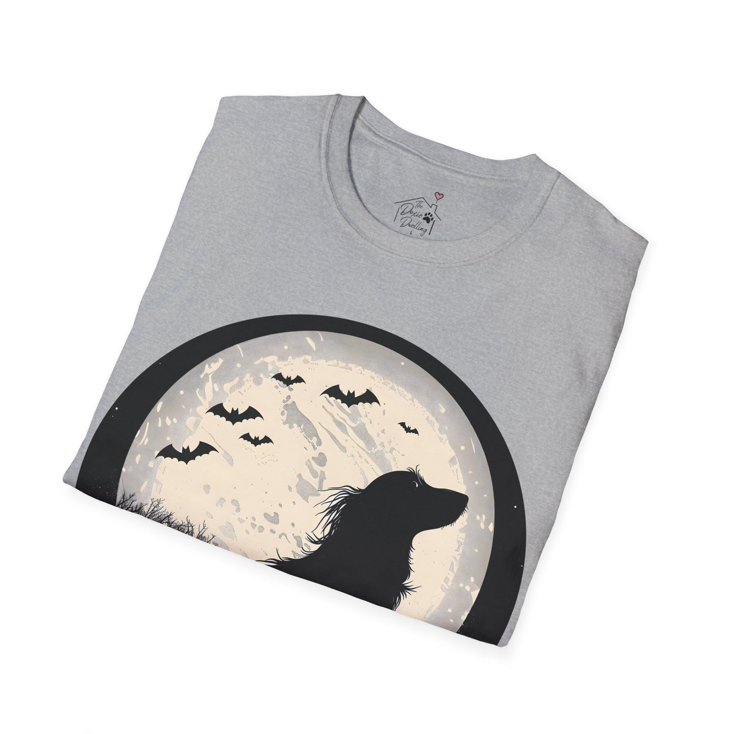 "Moon Glow" Long-Haired Dachshund Halloween Unisex Softstyle T-Shirt