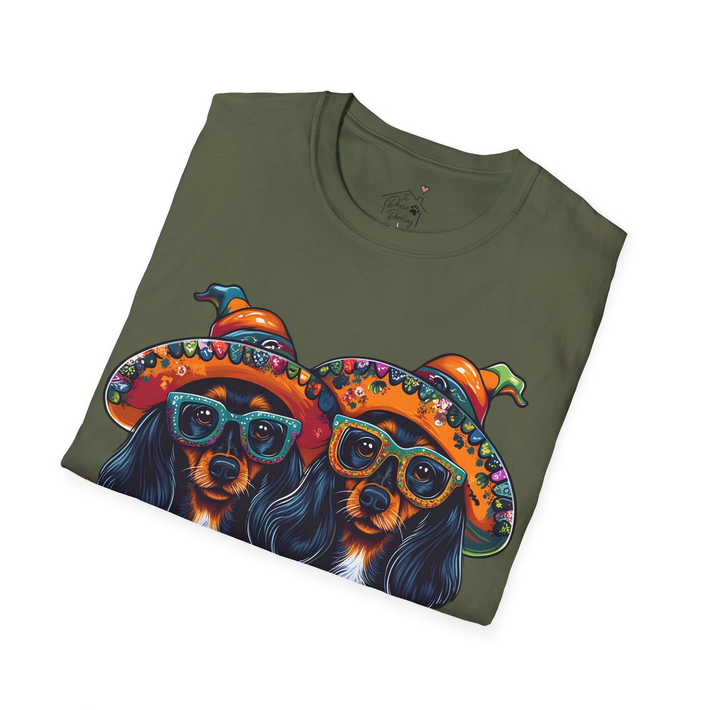 "We Like To Party" Black and Tan Long-Haired Dachshund Halloween Unisex Softstyle T-Shirt