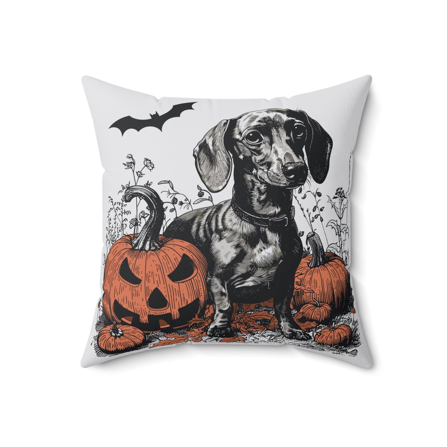 #2 Halloween Inspired Tan Smooth-Haired Dachshund Throw Pillow