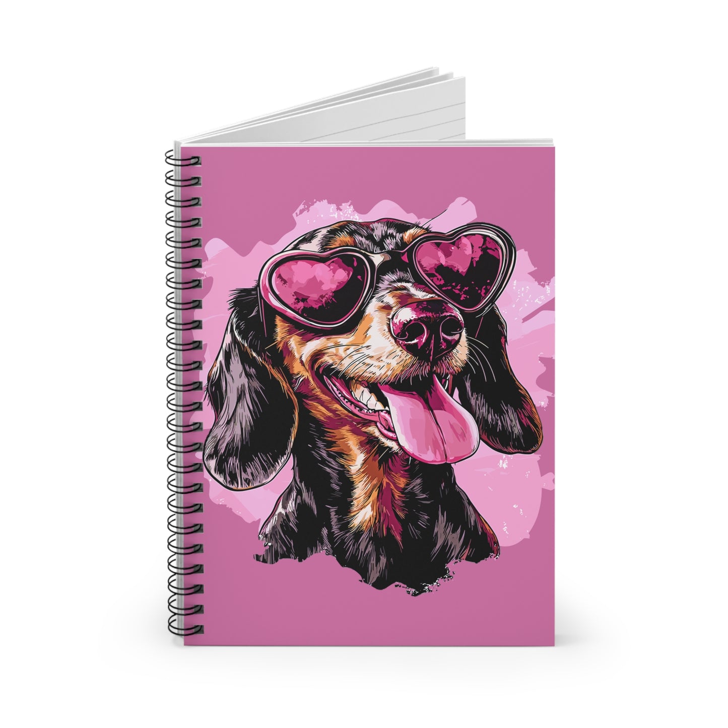 "Heart Eyes" Black & Tan Smooth-Haired Dachshund Ruled Line Spiral Notebook